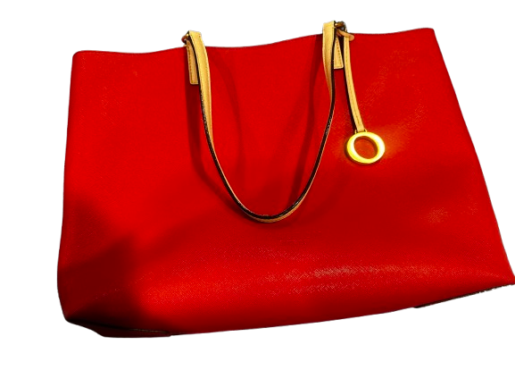 leather red and royal /navy blue tote 