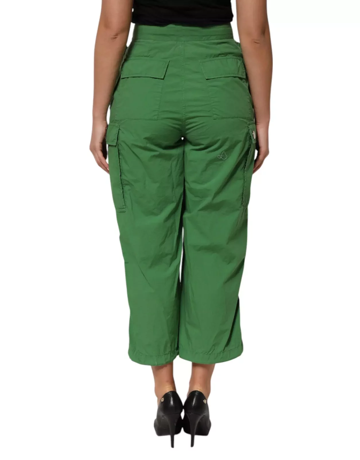 High Waist Cotton Cargo Pants - Green / IT38 | XS