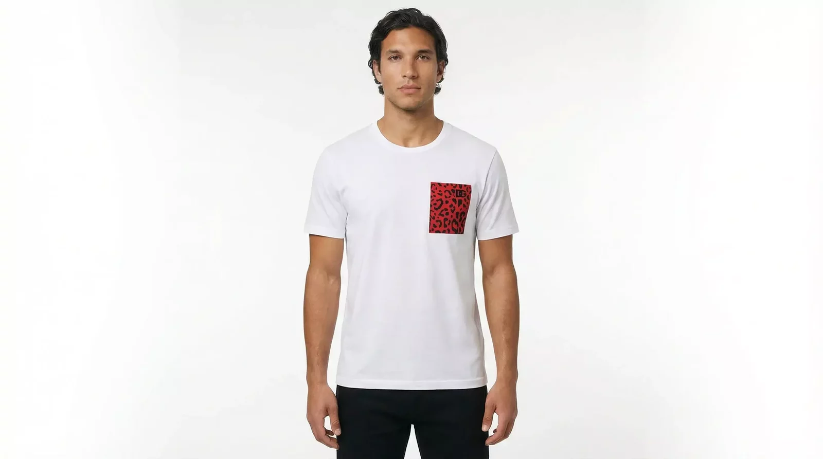 Leopard Pocket TShirt - White and Red / IT50 | L