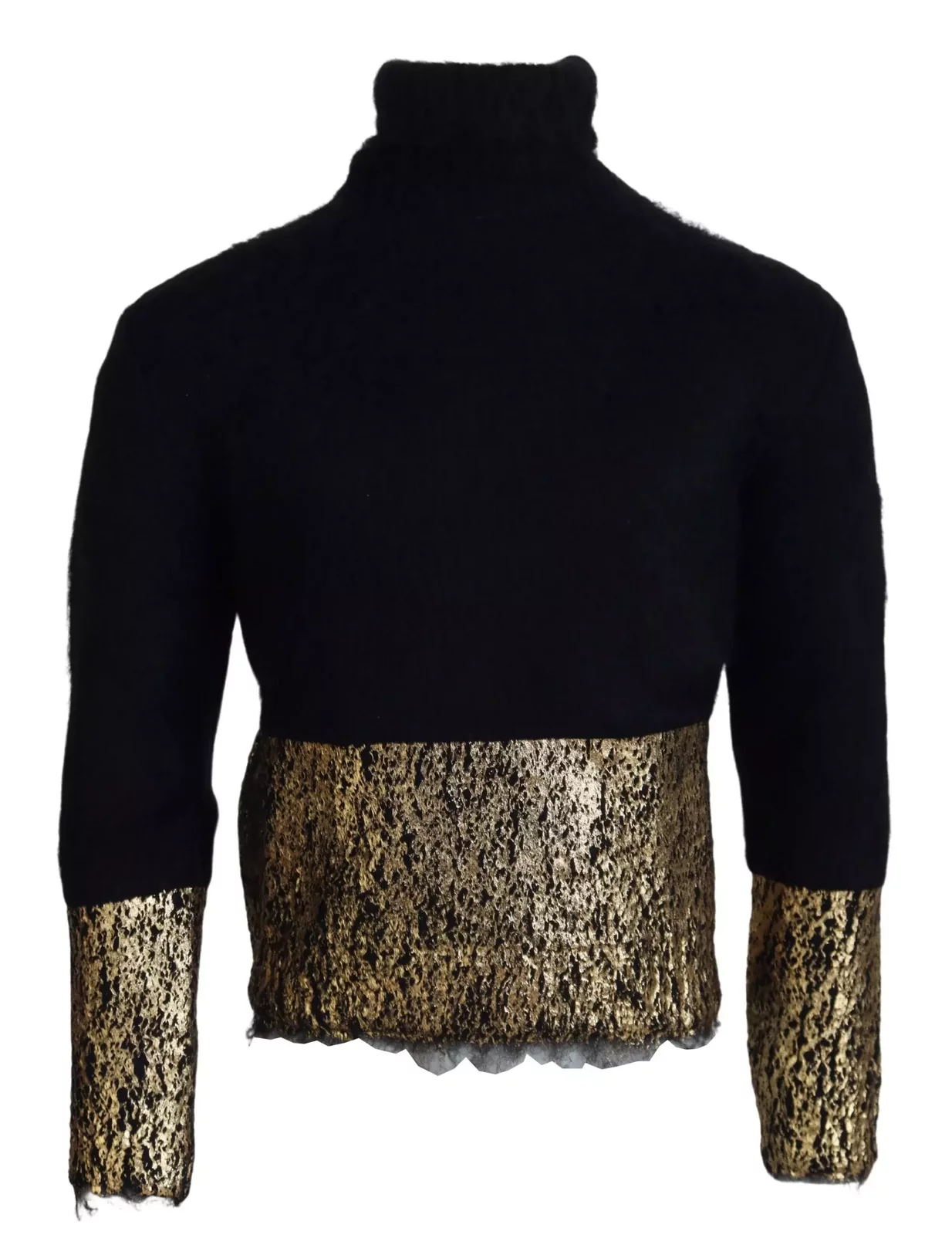 Turtleneck Mohair Pullover Sweater with Gold Logo Detailing - Black / XS