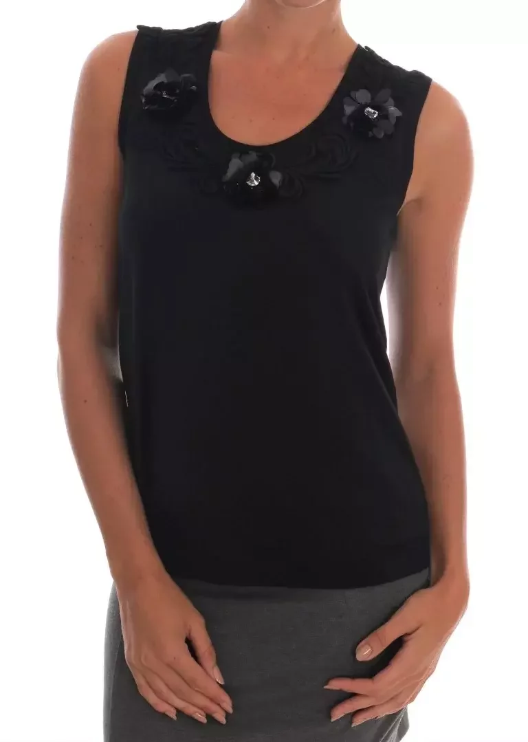 Dolce Gabbana Sleeveless TopEmbellished Neckline - Black / IT40|S