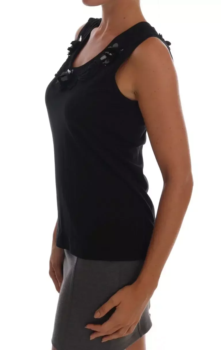 Dolce Gabbana Sleeveless TopEmbellished Neckline - Black / IT40|S