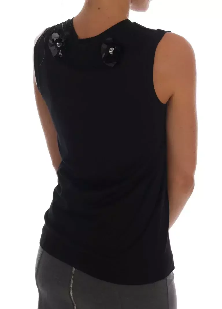 Dolce Gabbana Sleeveless TopEmbellished Neckline - Black / IT40|S