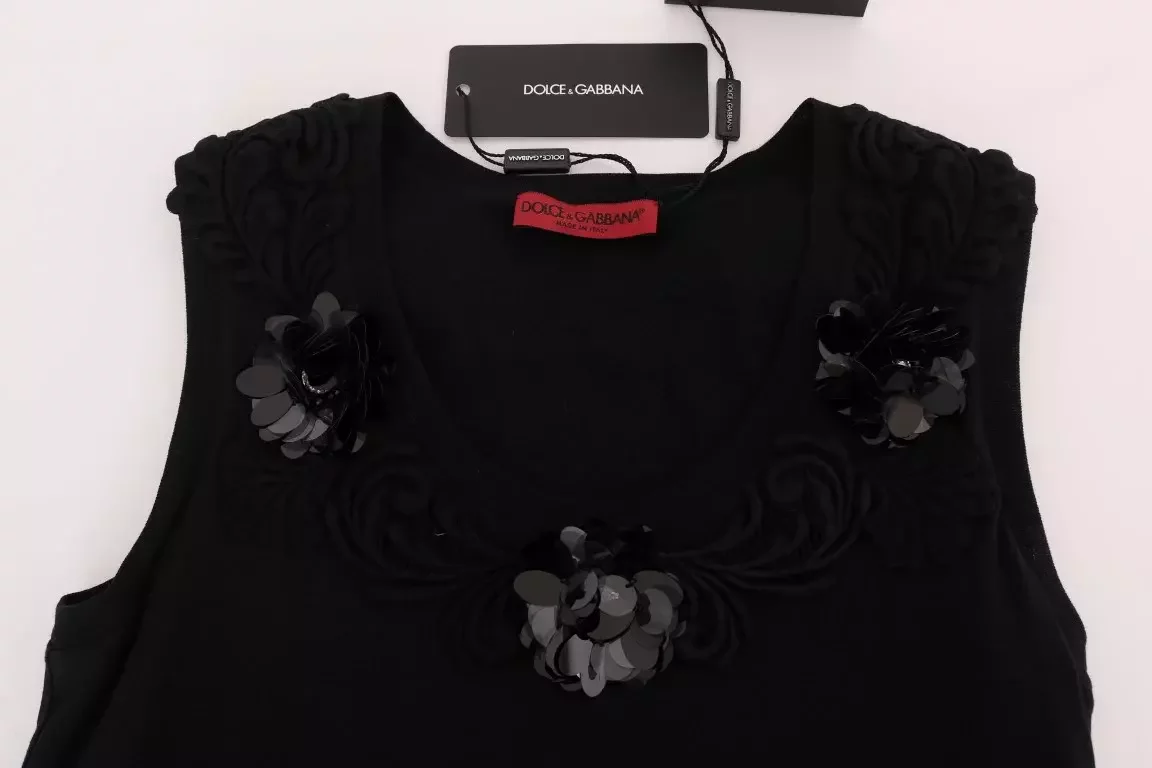 Dolce Gabbana Sleeveless TopEmbellished Neckline - Black / IT40|S