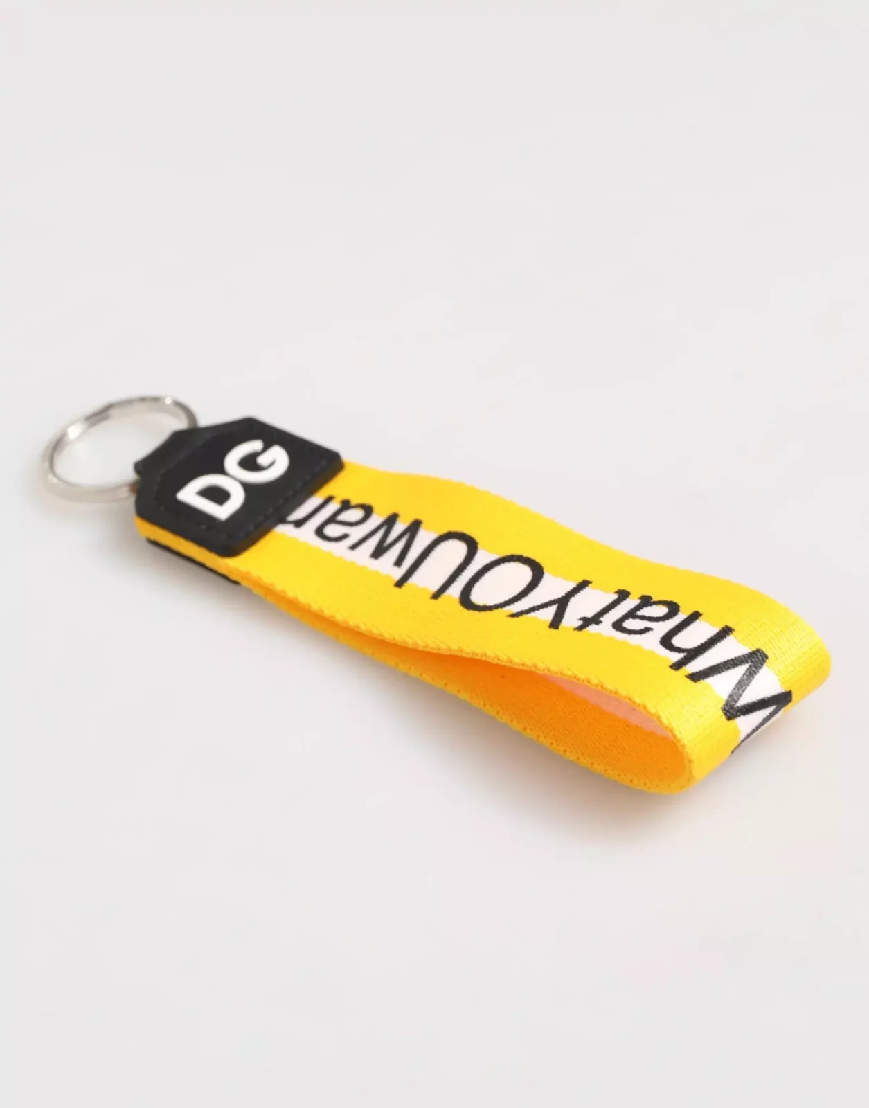 Logo Polyester Brass Holder Keychain Keyring - Yellow