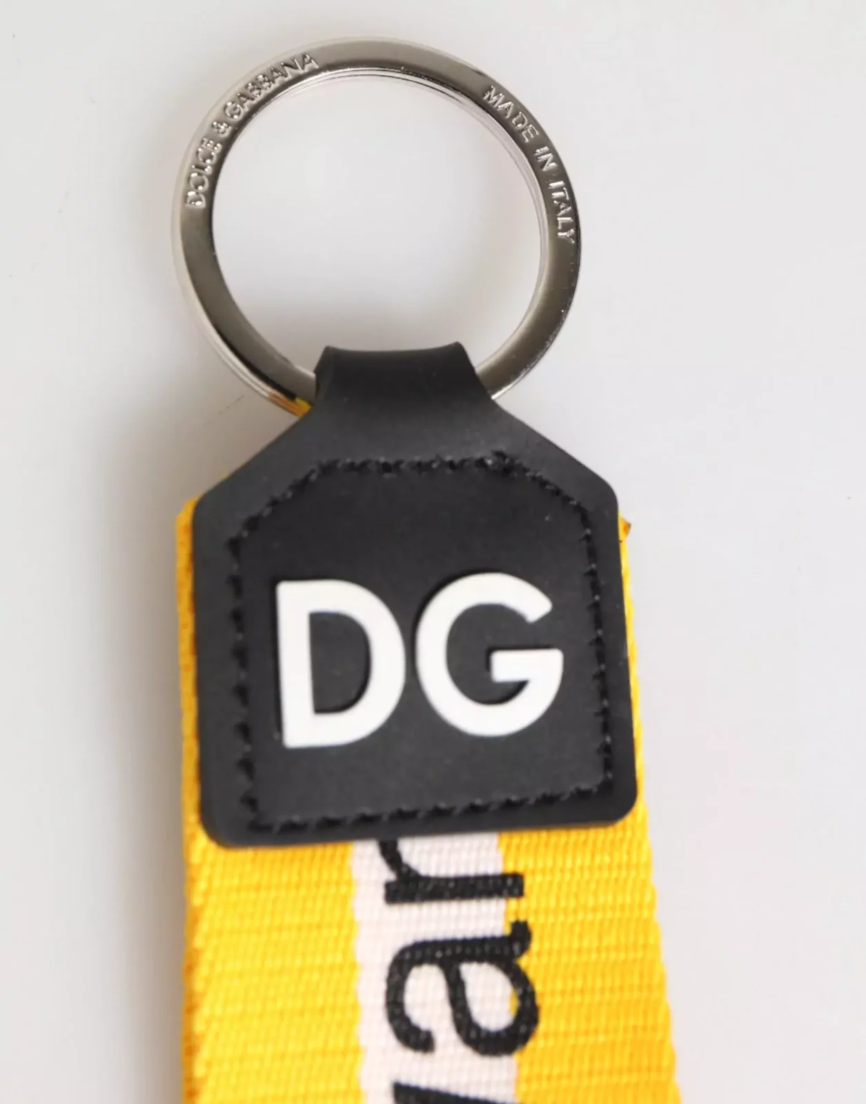 Logo Polyester Brass Holder Keychain Keyring - Yellow