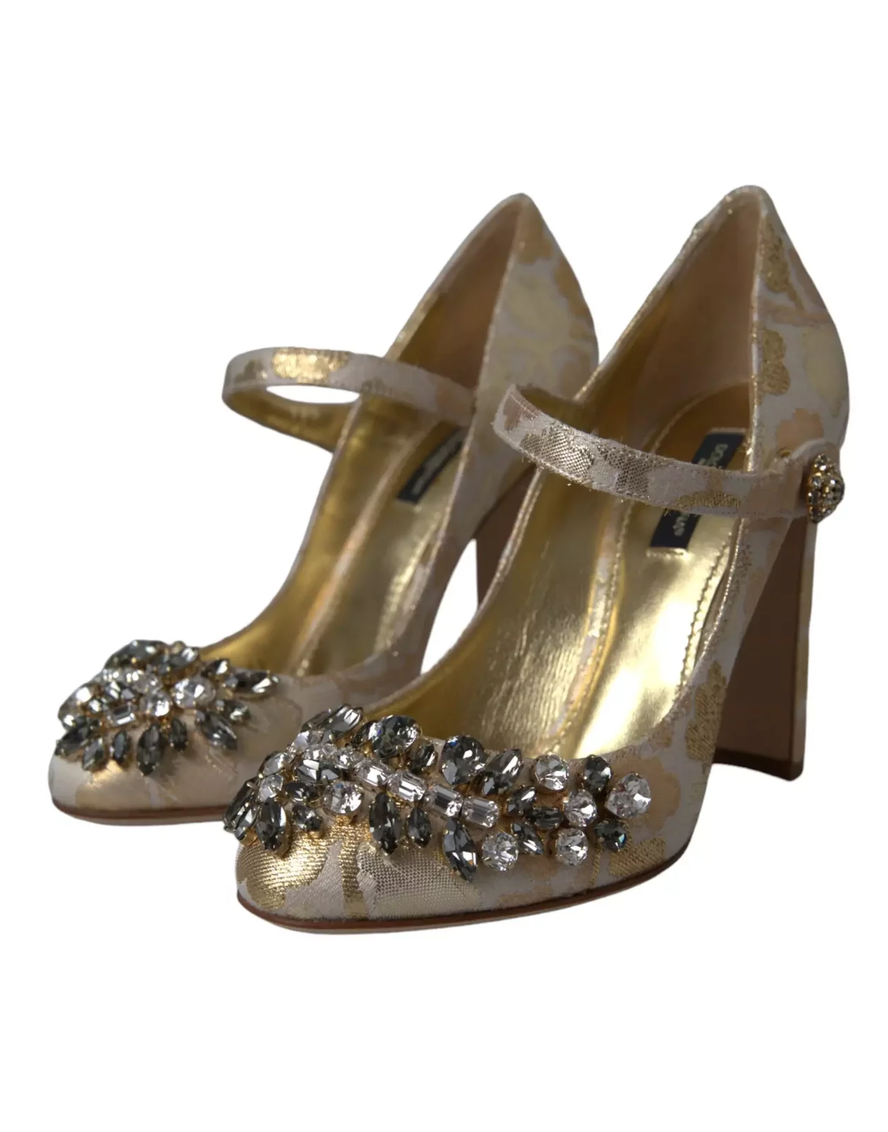 Floral Embellished Brocade Pumps - Gold / EU36/US5.5