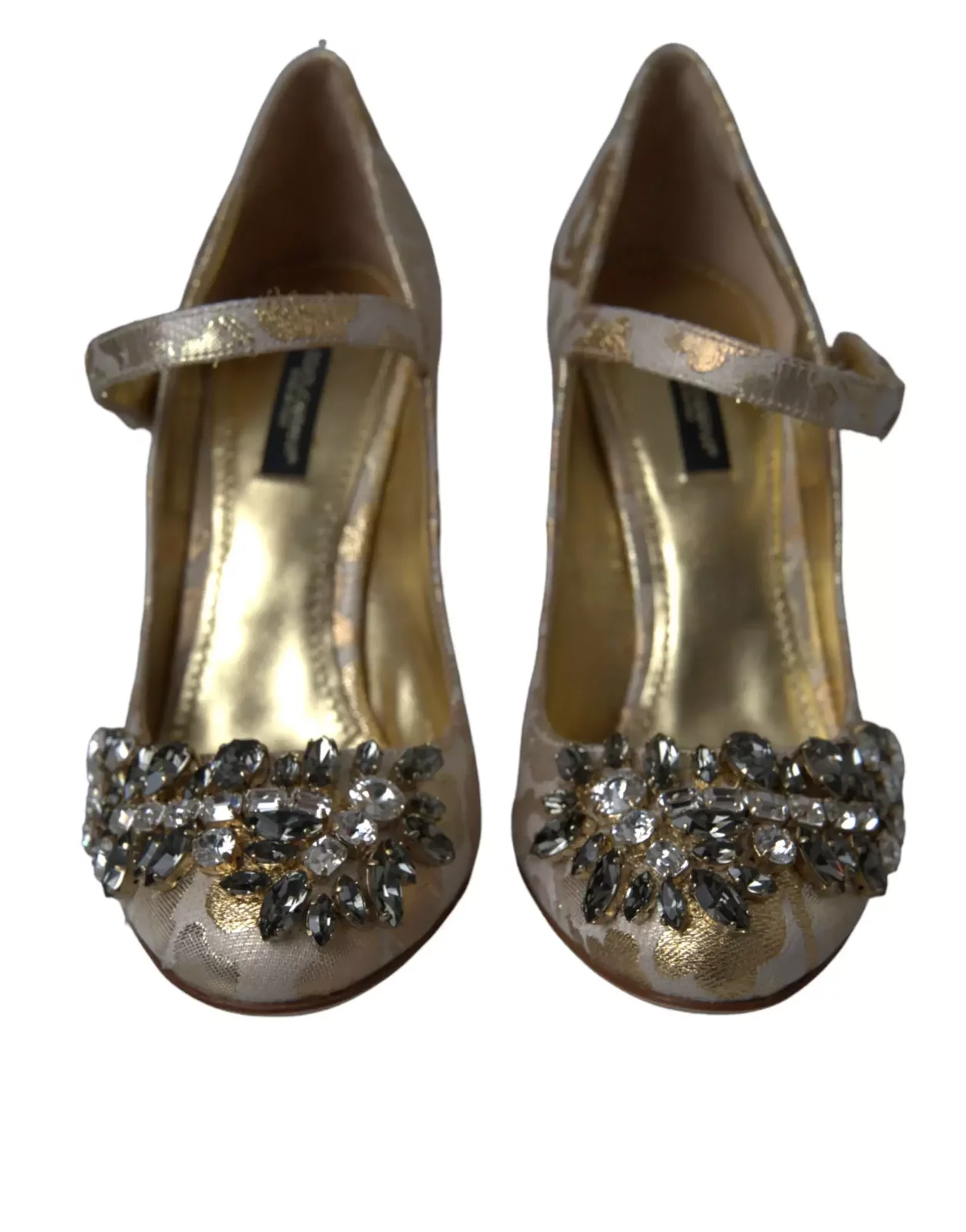 Floral Embellished Brocade Pumps - Gold / EU36/US5.5