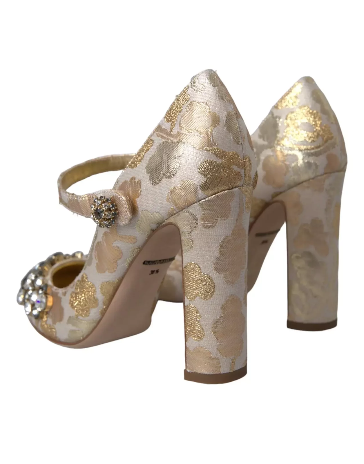 Floral Embellished Brocade Pumps - Gold / EU36/US5.5