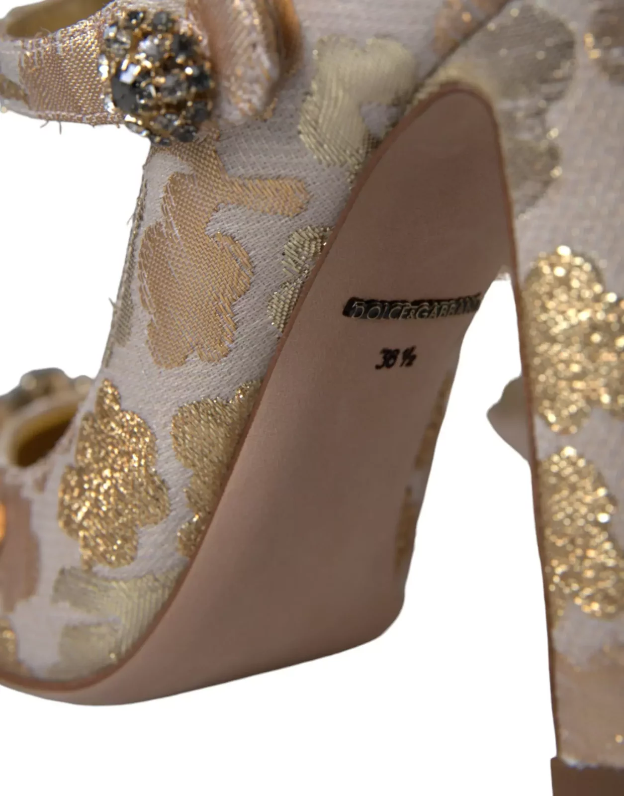 Floral Embellished Brocade Pumps - Gold / EU36/US5.5