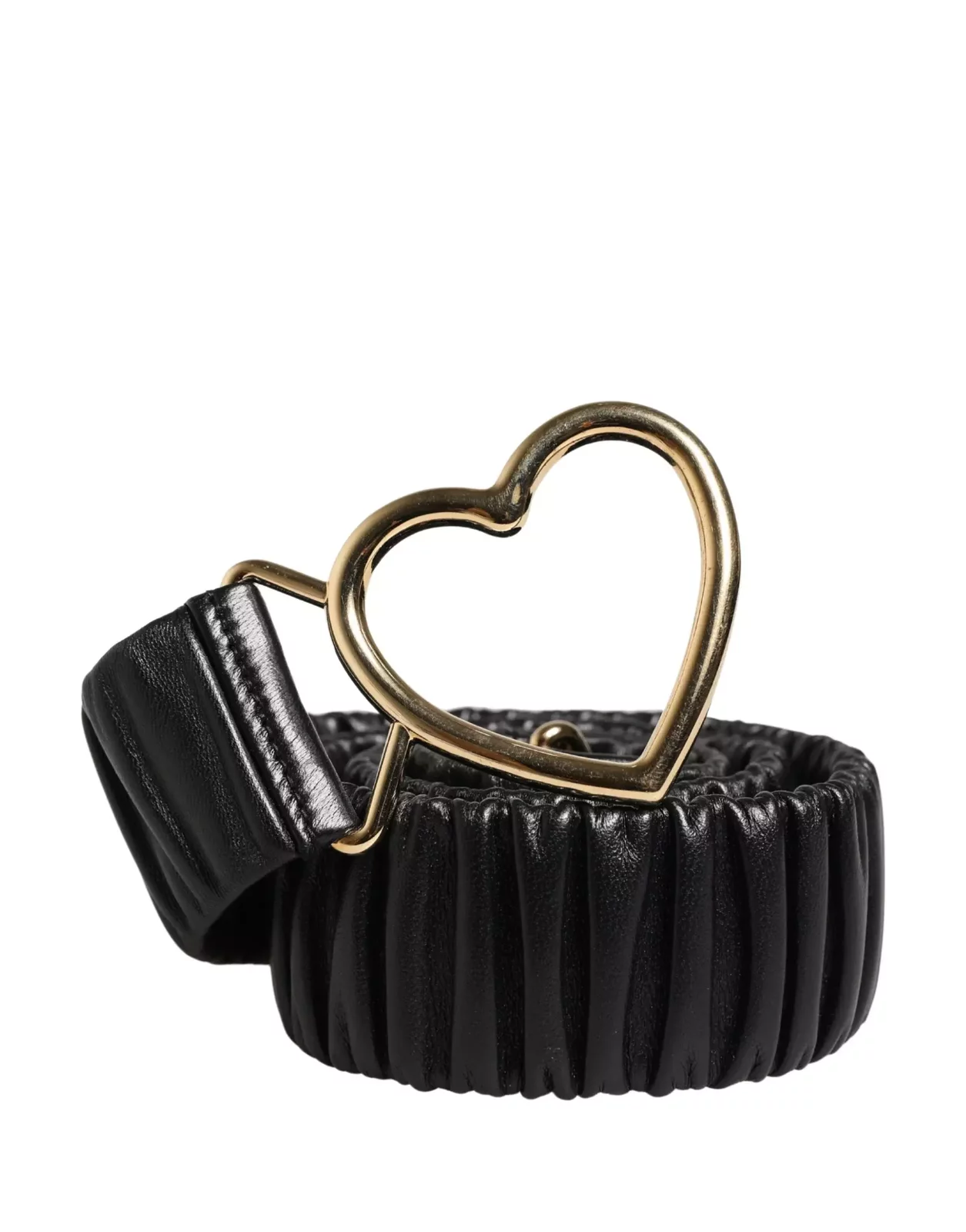Leather Belt with Gold Heart Metal Buckle - Black / 100 cm / 40 Inches