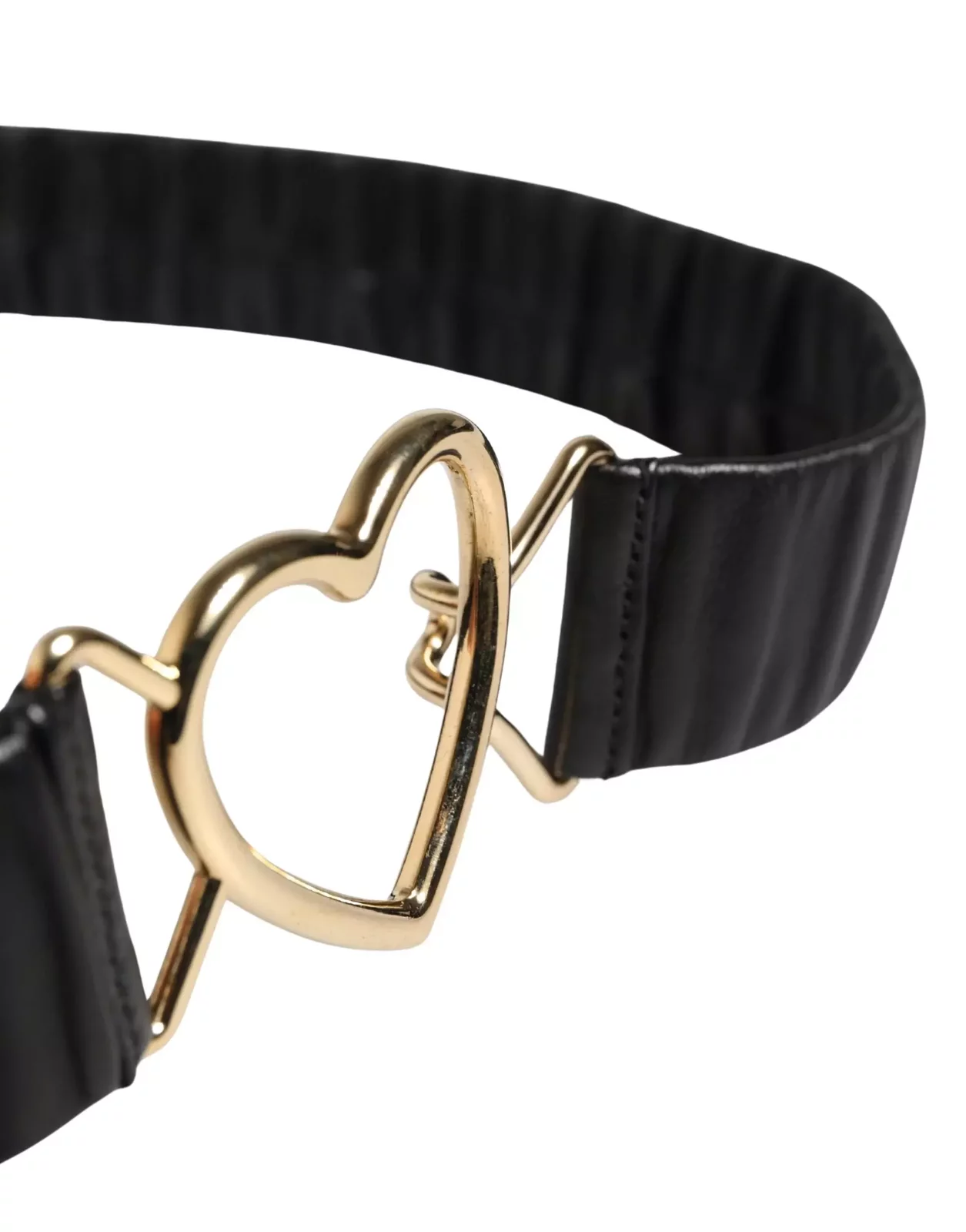 Leather Belt with Gold Heart Metal Buckle - Black / 100 cm / 40 Inches