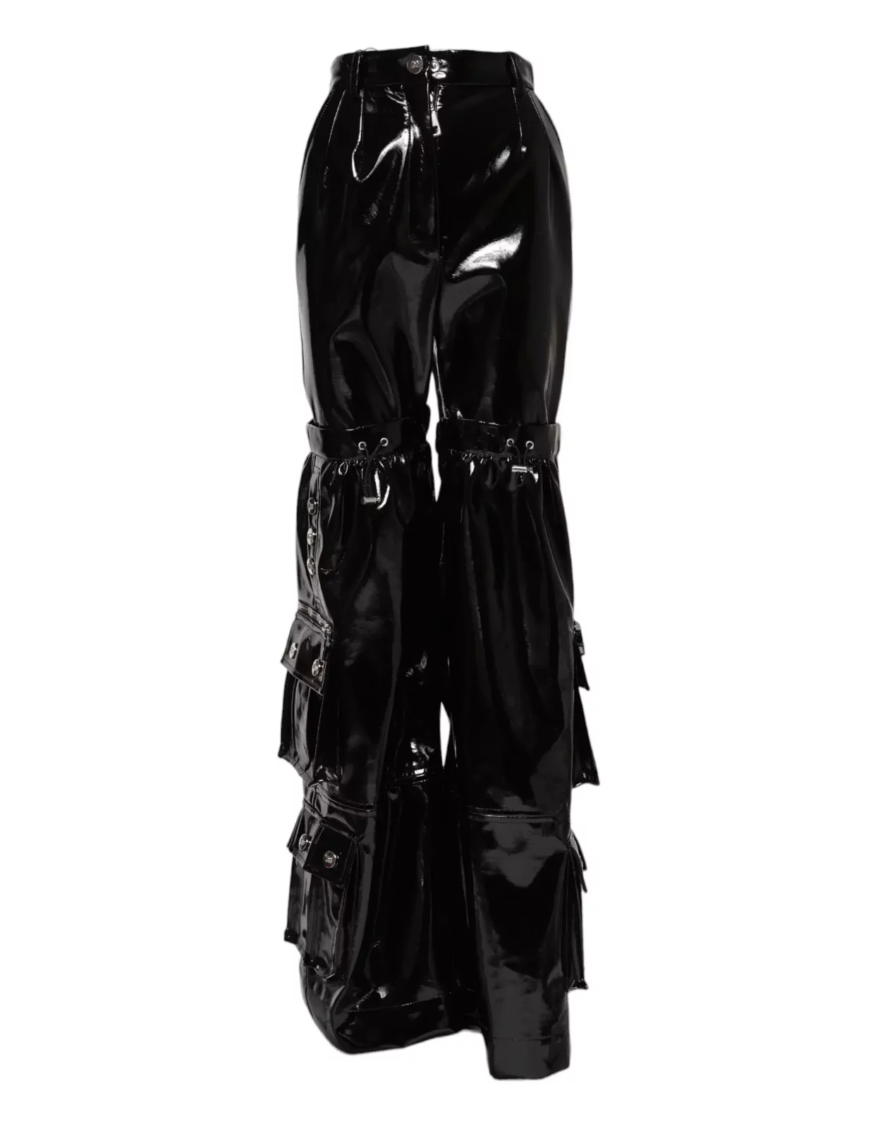 High Waist Cargo Bootcut Pants with Zipper Closure and Logo Details - Black / IT40|S
