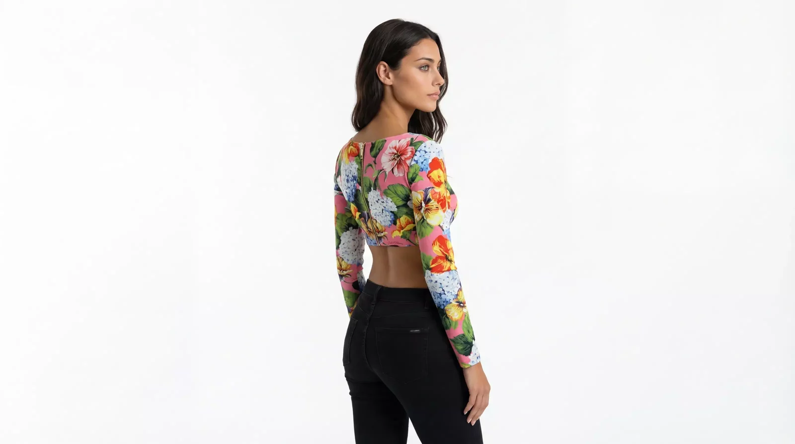 Floral Crop Top Long Sleeve Style - Multicolor / IT40|S