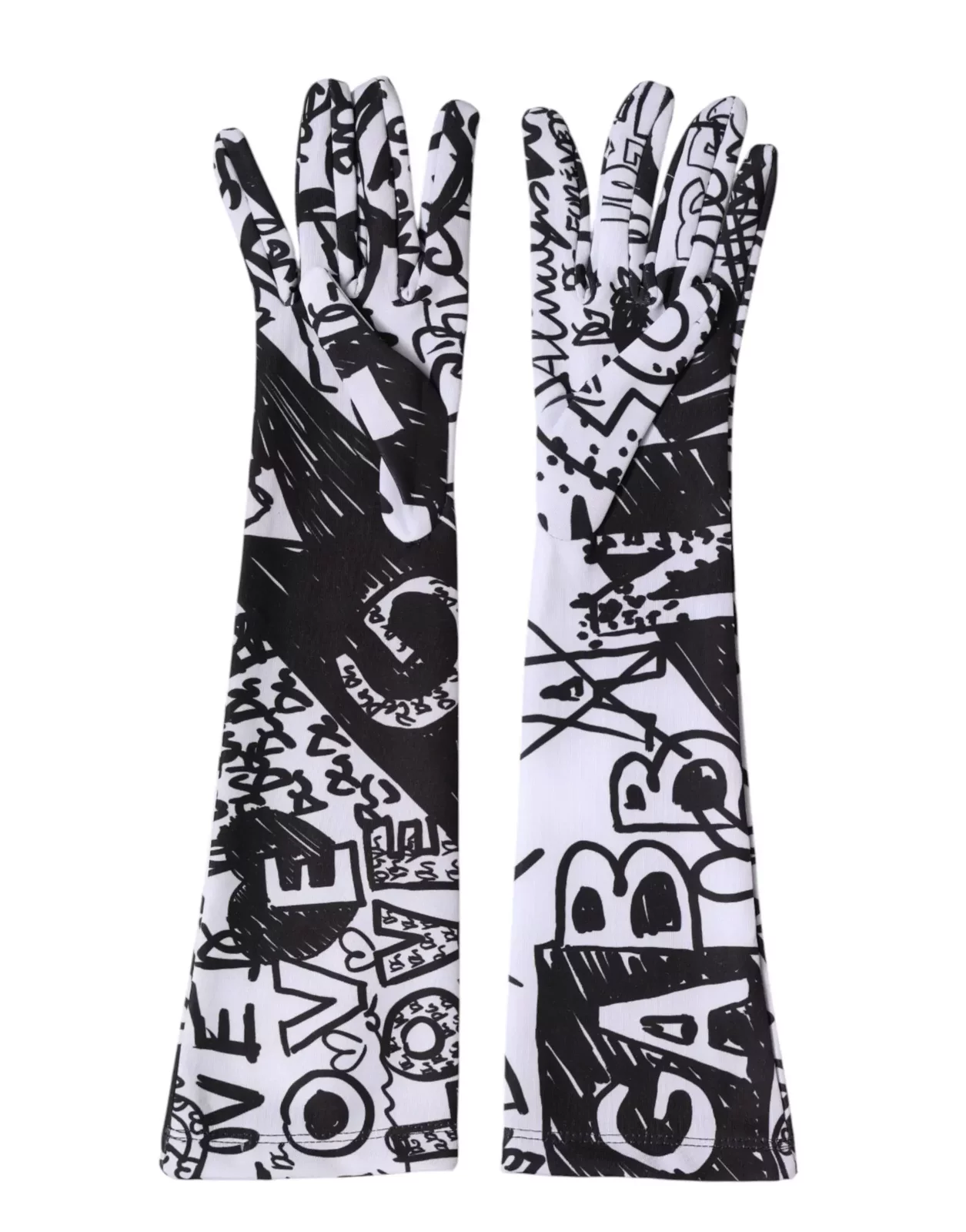 Elbow Length DG Logo Mitten Gloves - Black and White / 7|S