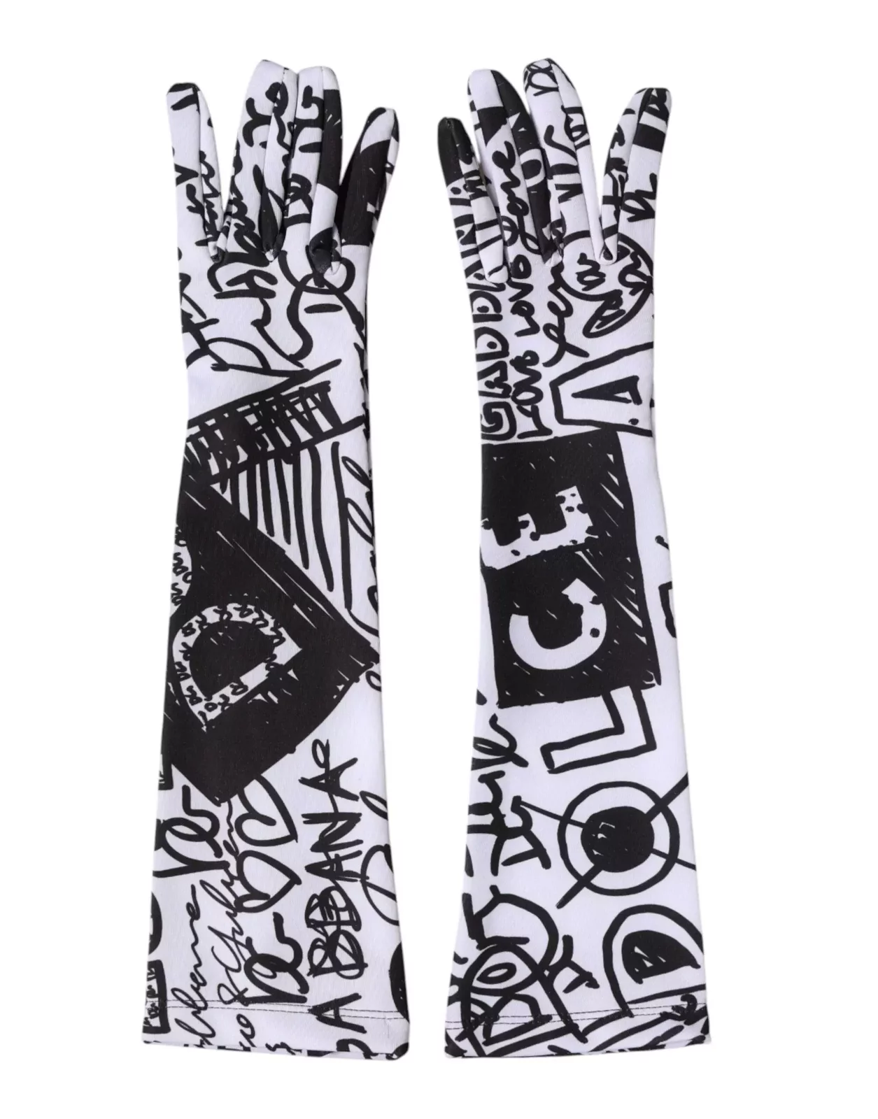 Elbow Length DG Logo Mitten Gloves - Black and White / 7|S