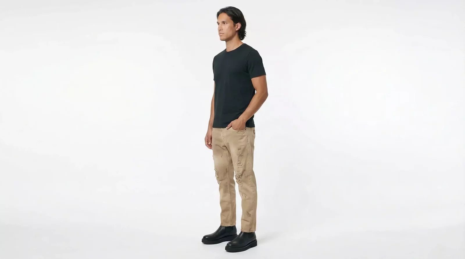 Loose Tattered Cotton Denim Jeans - Beige / IT48 | M