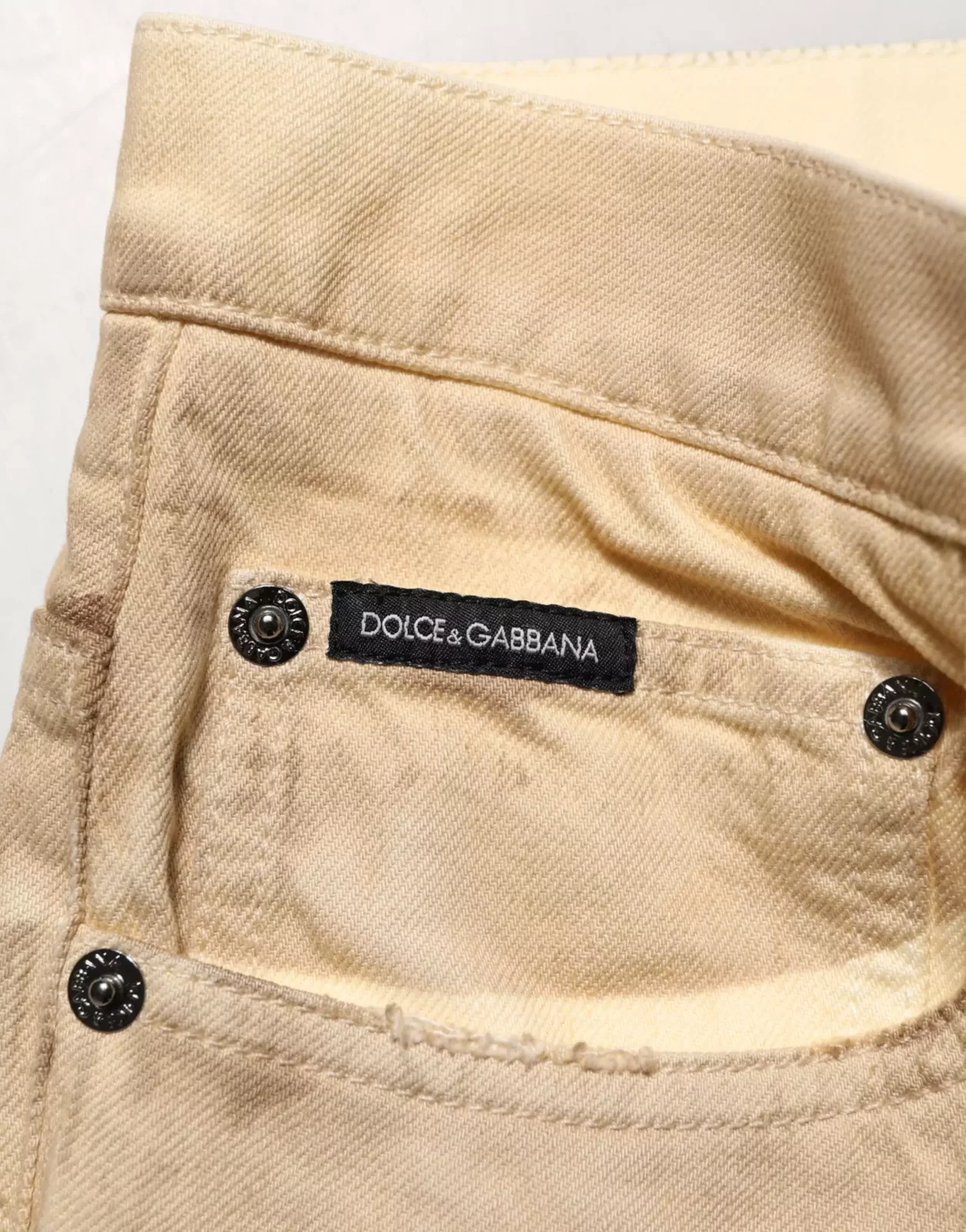 Loose Tattered Cotton Denim Jeans - Beige / IT48 | M