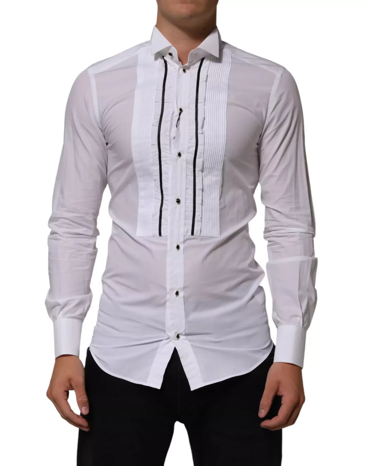Cotton Collared Long Sleeve Gold Dress Shirt - White / IT38 | XS