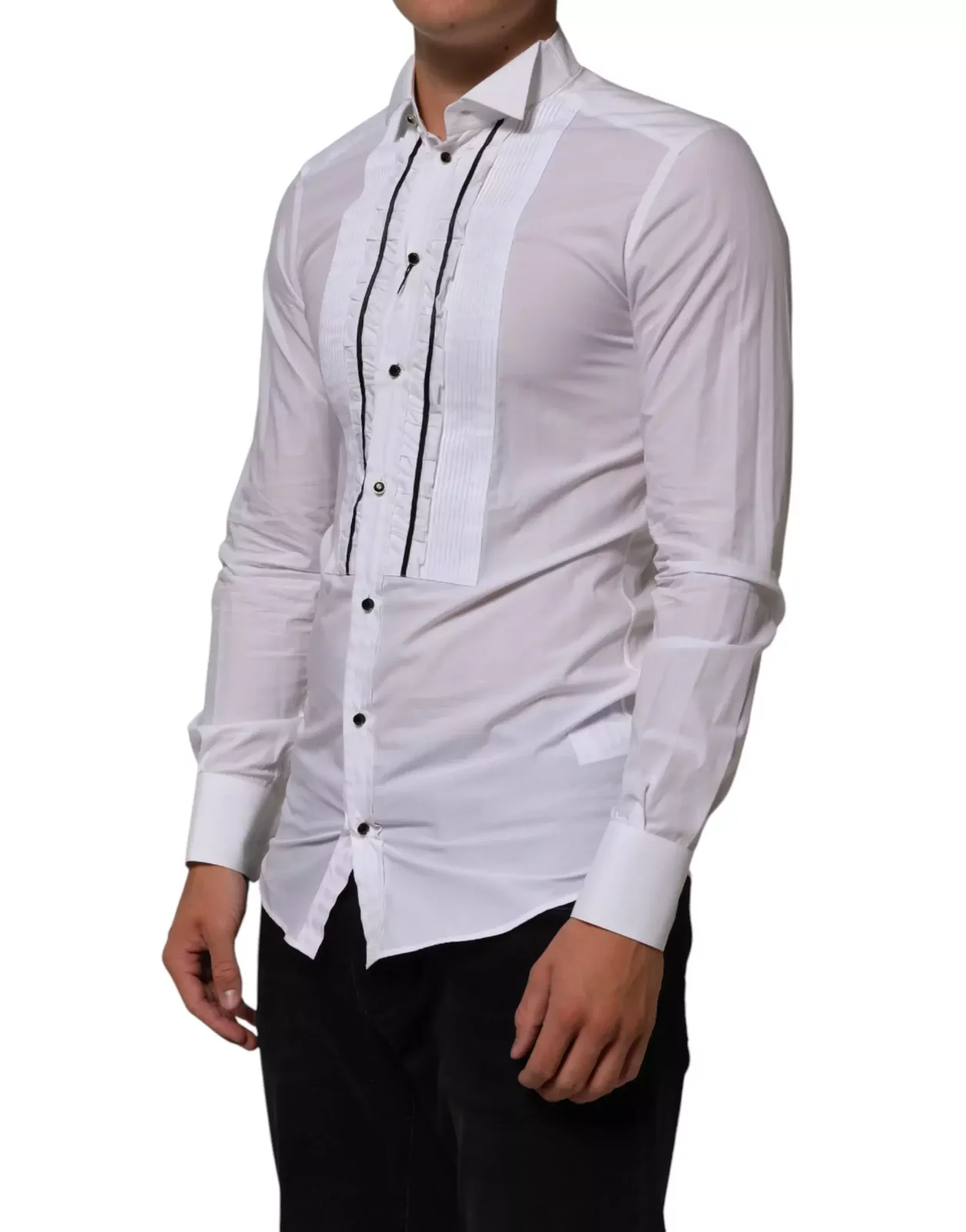 Cotton Collared Long Sleeve Gold Dress Shirt - White / IT38 | XS