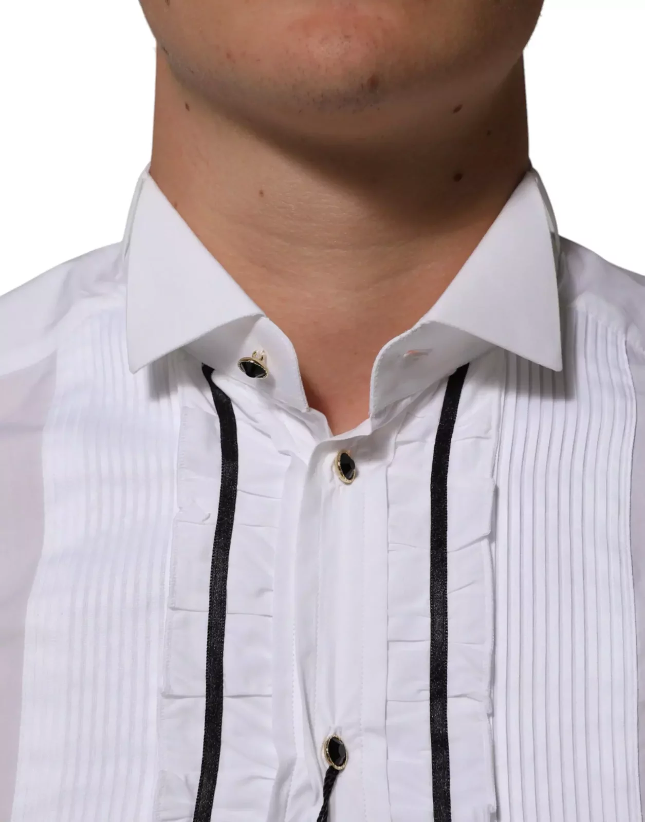 Cotton Collared Long Sleeve Gold Dress Shirt - White / IT38 | XS