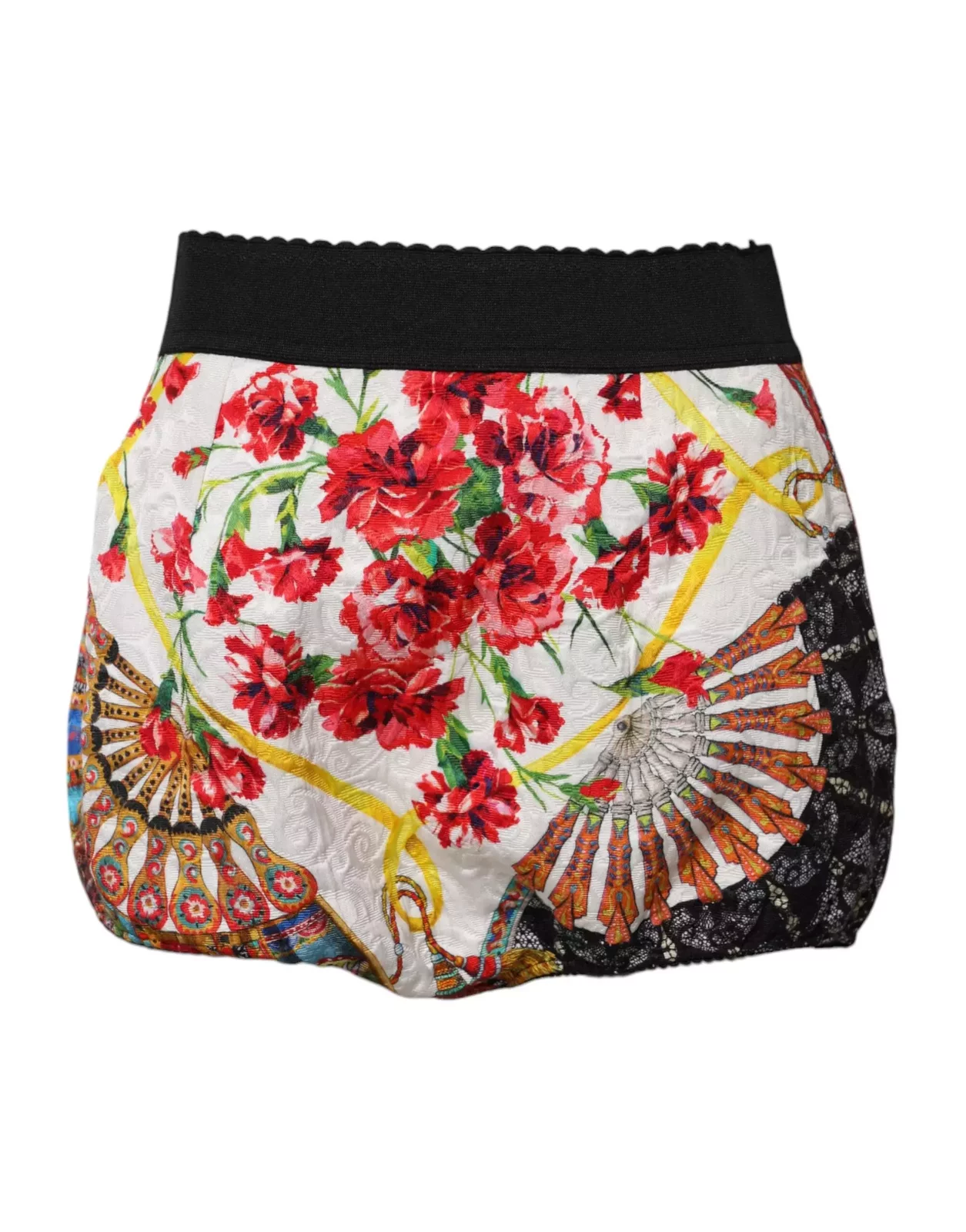 Floral High Waist Silk Hot Pants Shorts - Multicolor / IT42|M