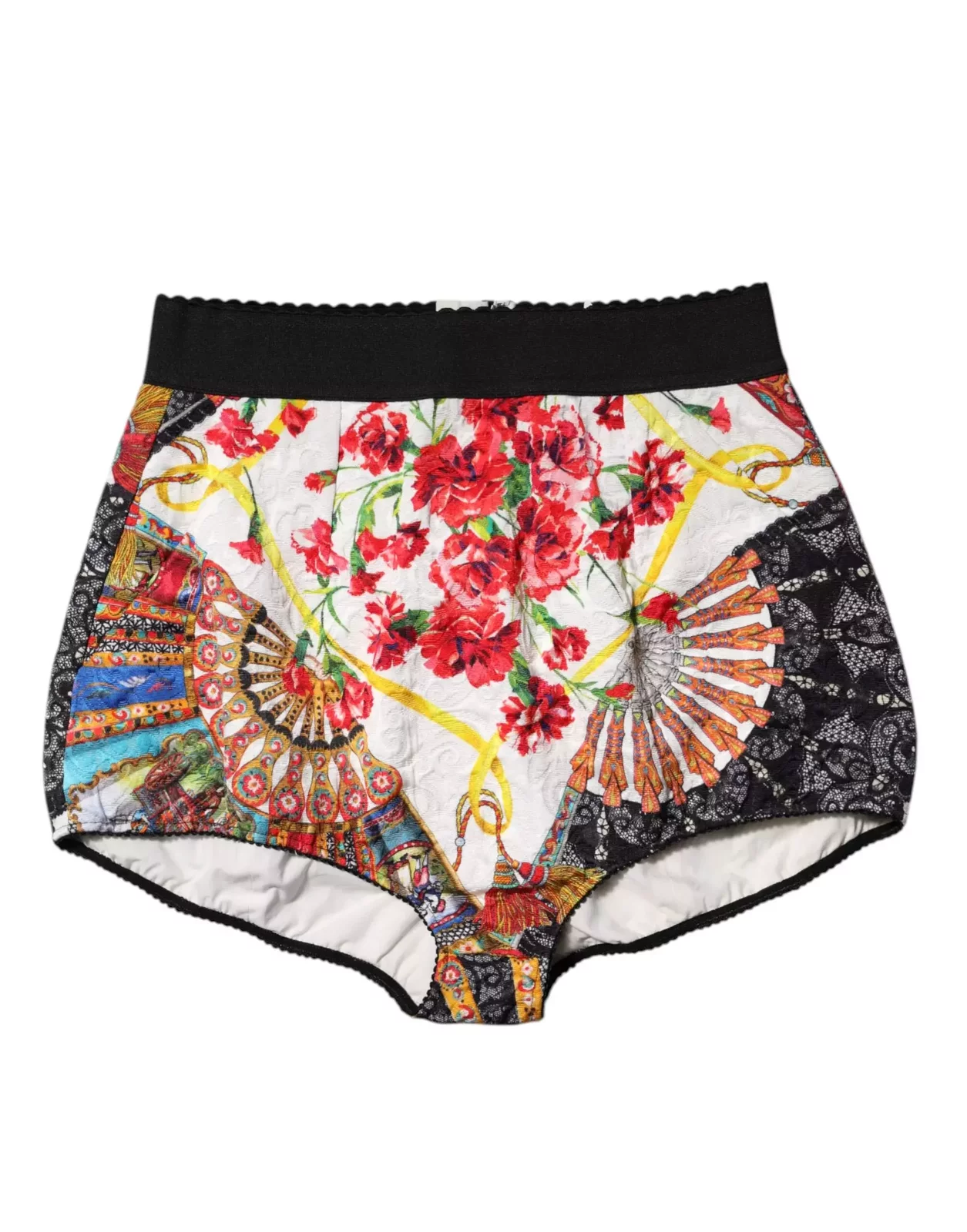 Floral High Waist Silk Hot Pants Shorts - Multicolor / IT42|M