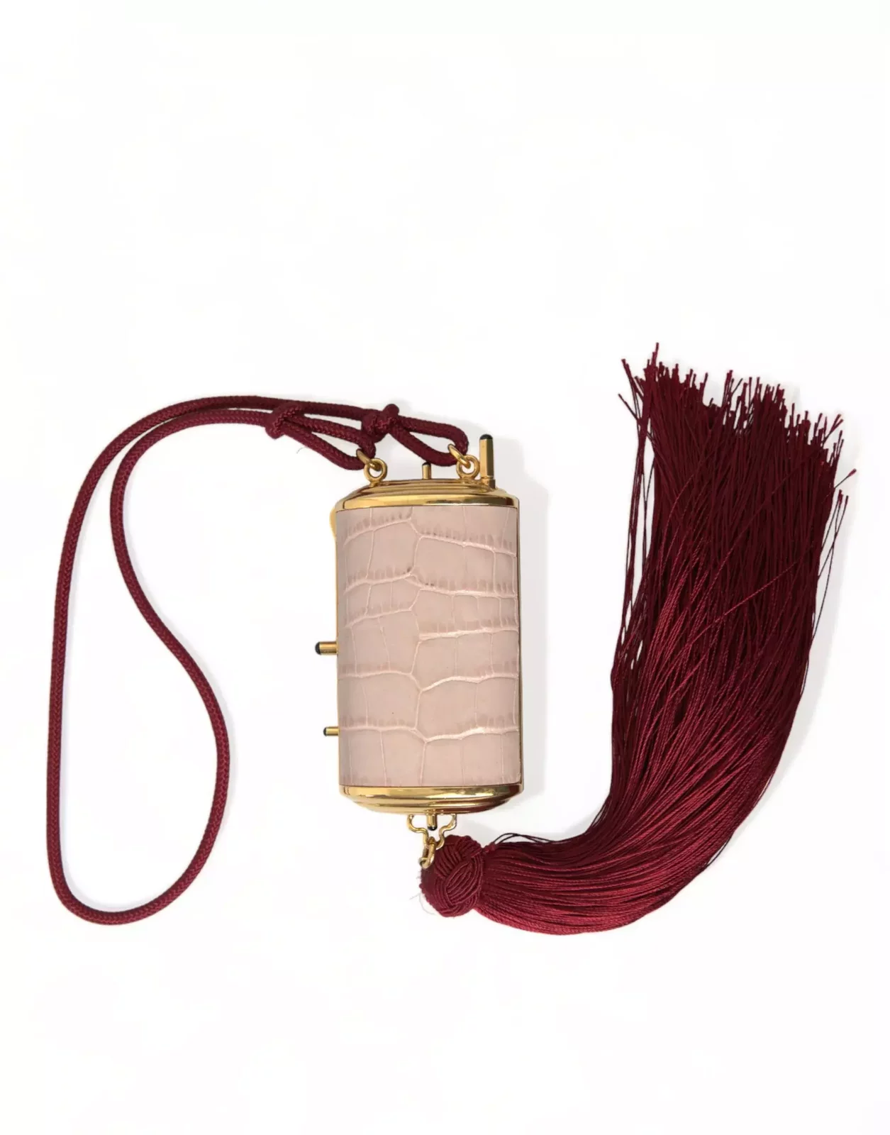 Exotic Leather Mini Mirror Tassel Makeup Bag - Pink / One Size