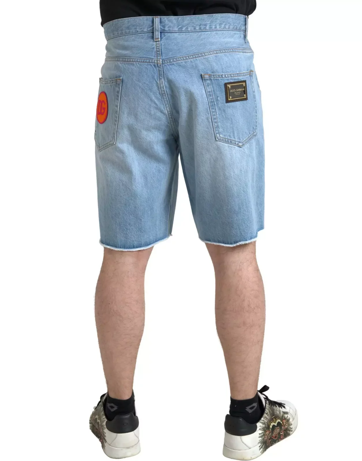 Denim Shorts Patch Detail Relaxed Fit - Light Blue / IT44 | XS