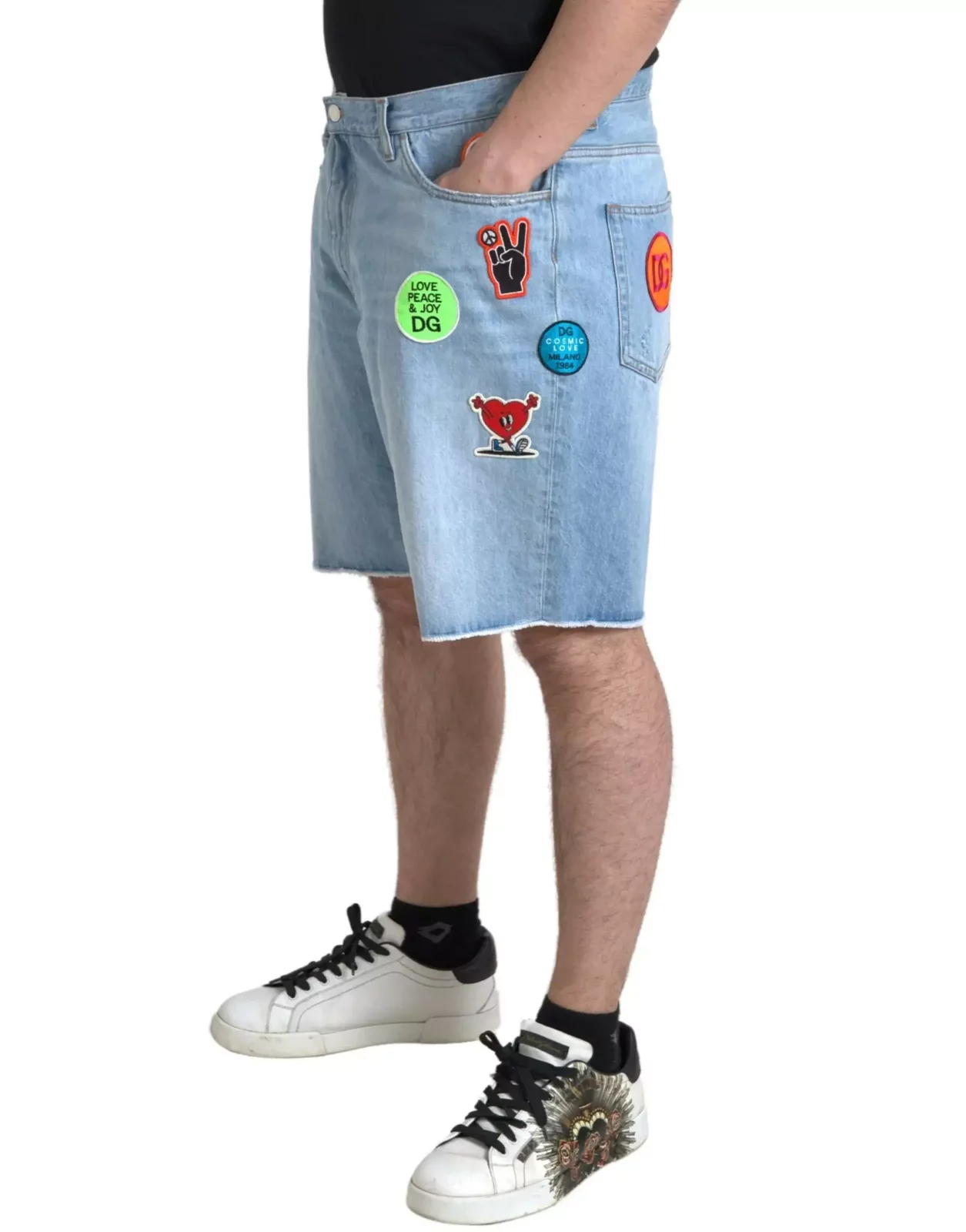 Denim Shorts Patch Detail Relaxed Fit - Light Blue / IT44 | XS