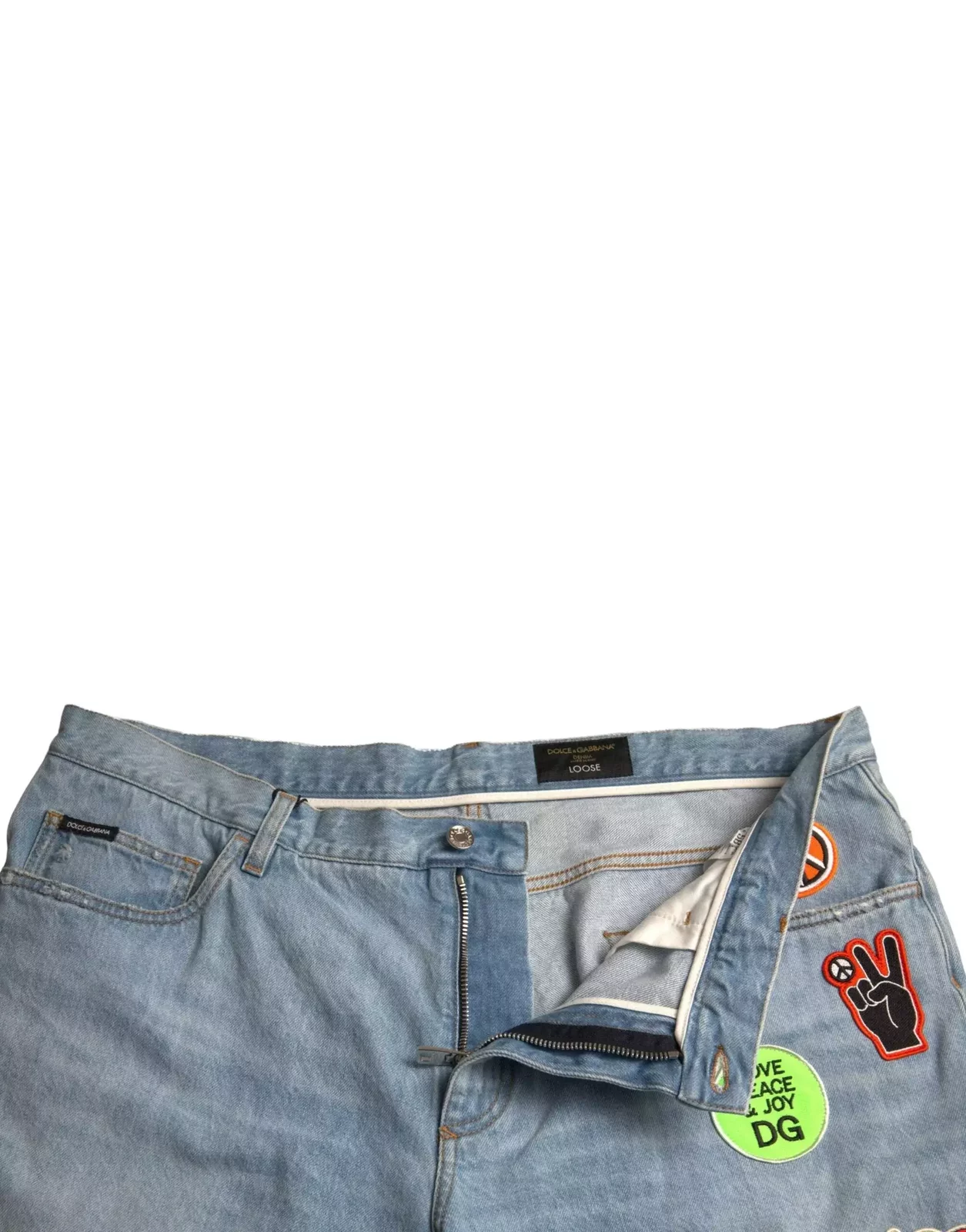 Denim Shorts Patch Detail Relaxed Fit - Light Blue / IT44 | XS