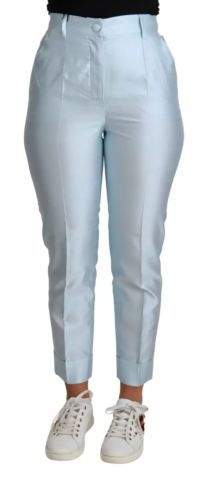 Dolce Gabbana Light Blue Silk Trousers - Light Blue / IT38|XS
