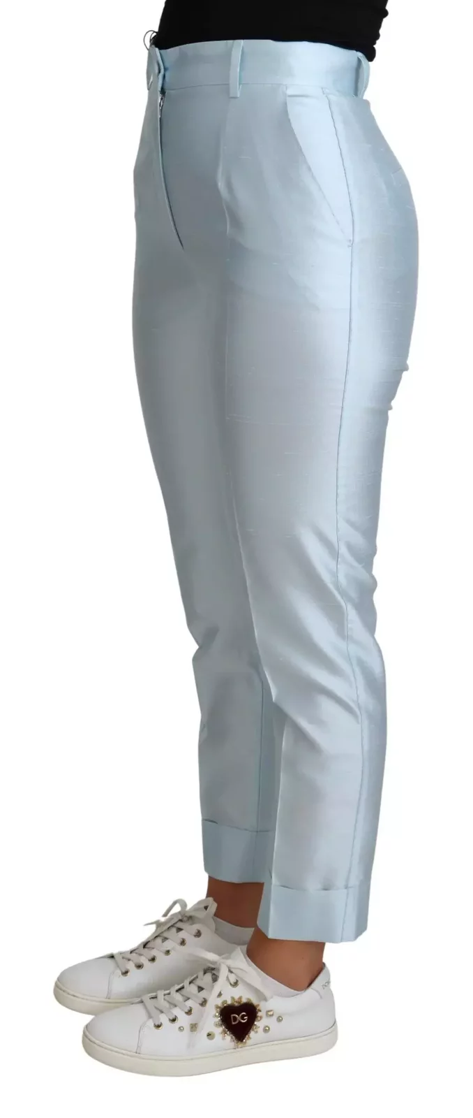 Dolce Gabbana Light Blue Silk Trousers - Light Blue / IT38|XS
