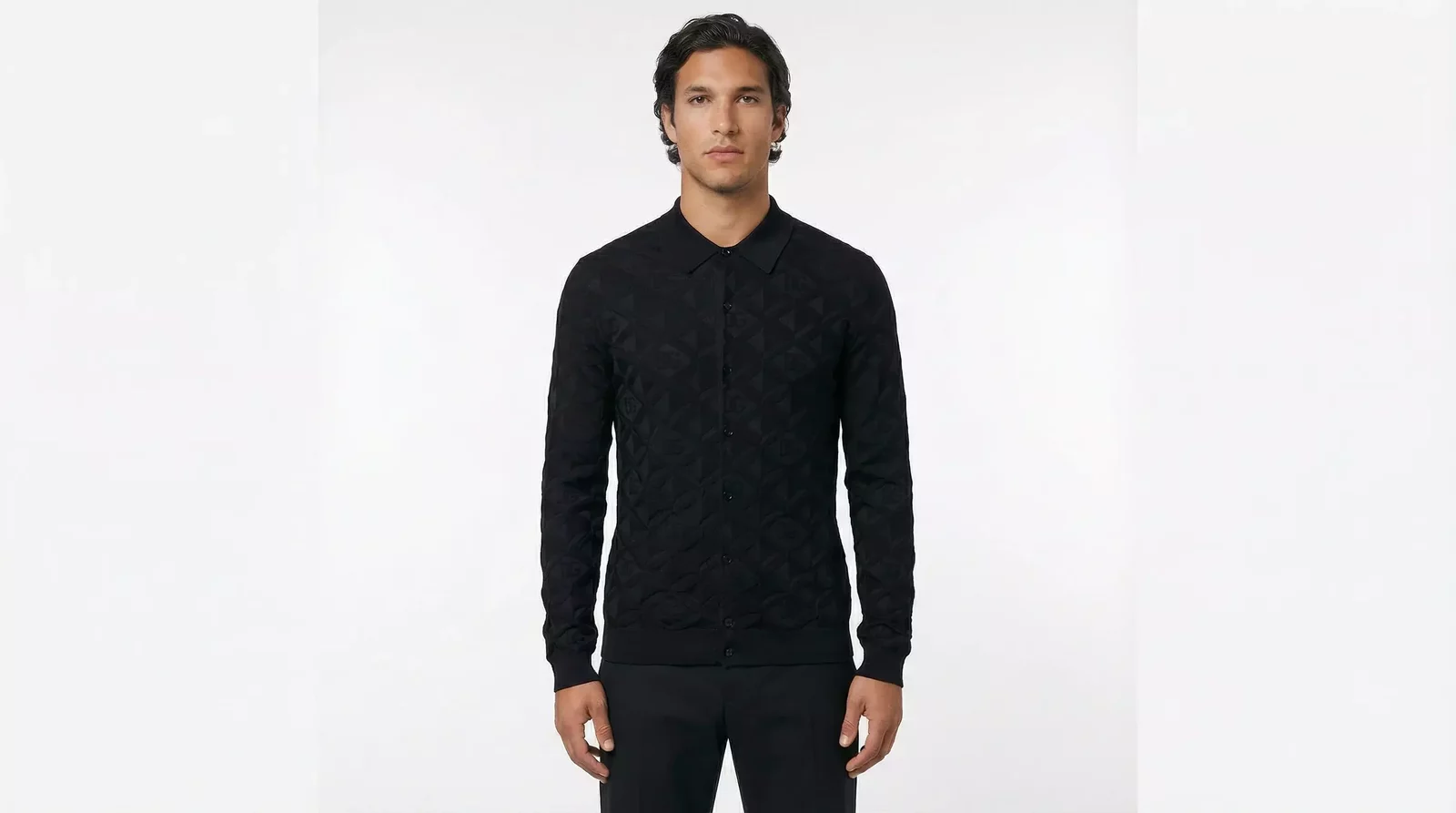 Knit Cardigan Geometric Pattern Long Sleeves - Black / IT48 | M