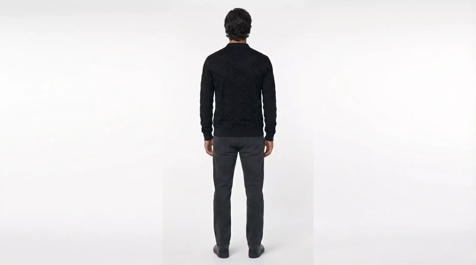 Knit Cardigan Geometric Pattern Long Sleeves - Black / IT48 | M