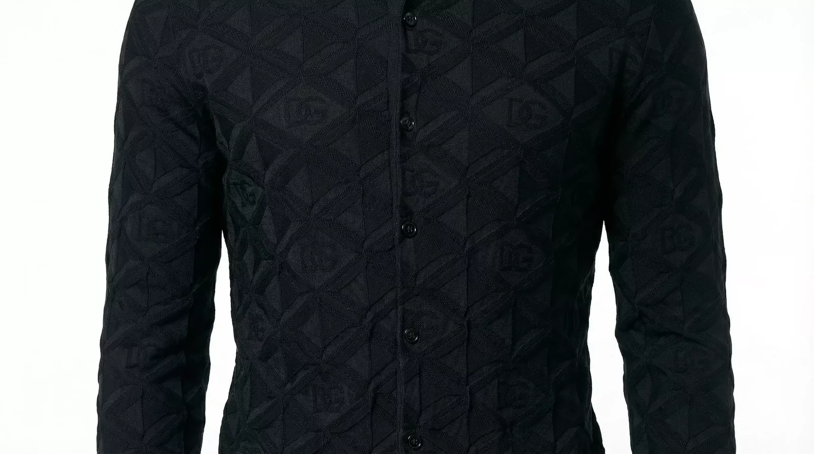 Knit Cardigan Geometric Pattern Long Sleeves - Black / IT48 | M