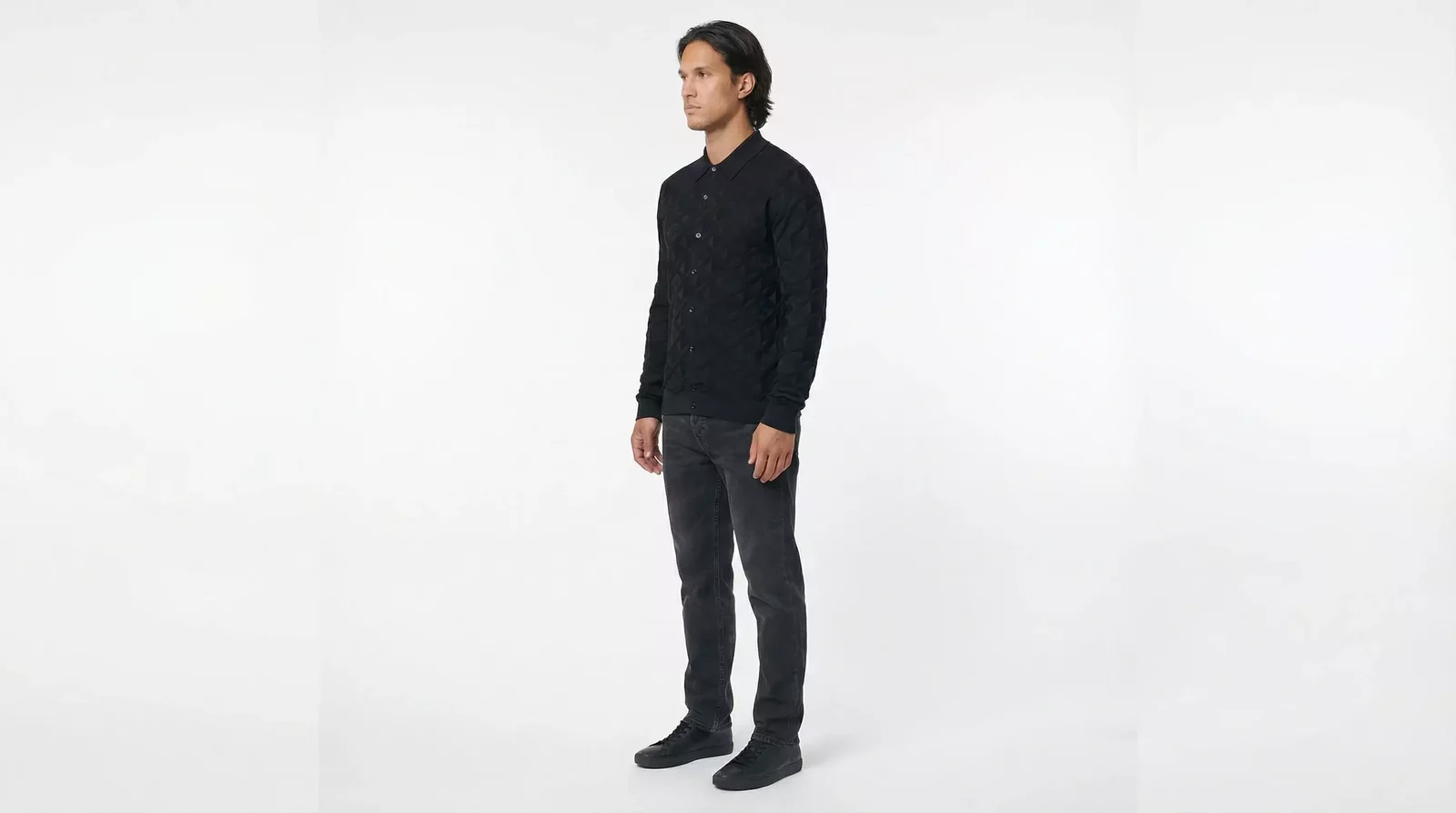 Knit Cardigan Geometric Pattern Long Sleeves - Black / IT48 | M