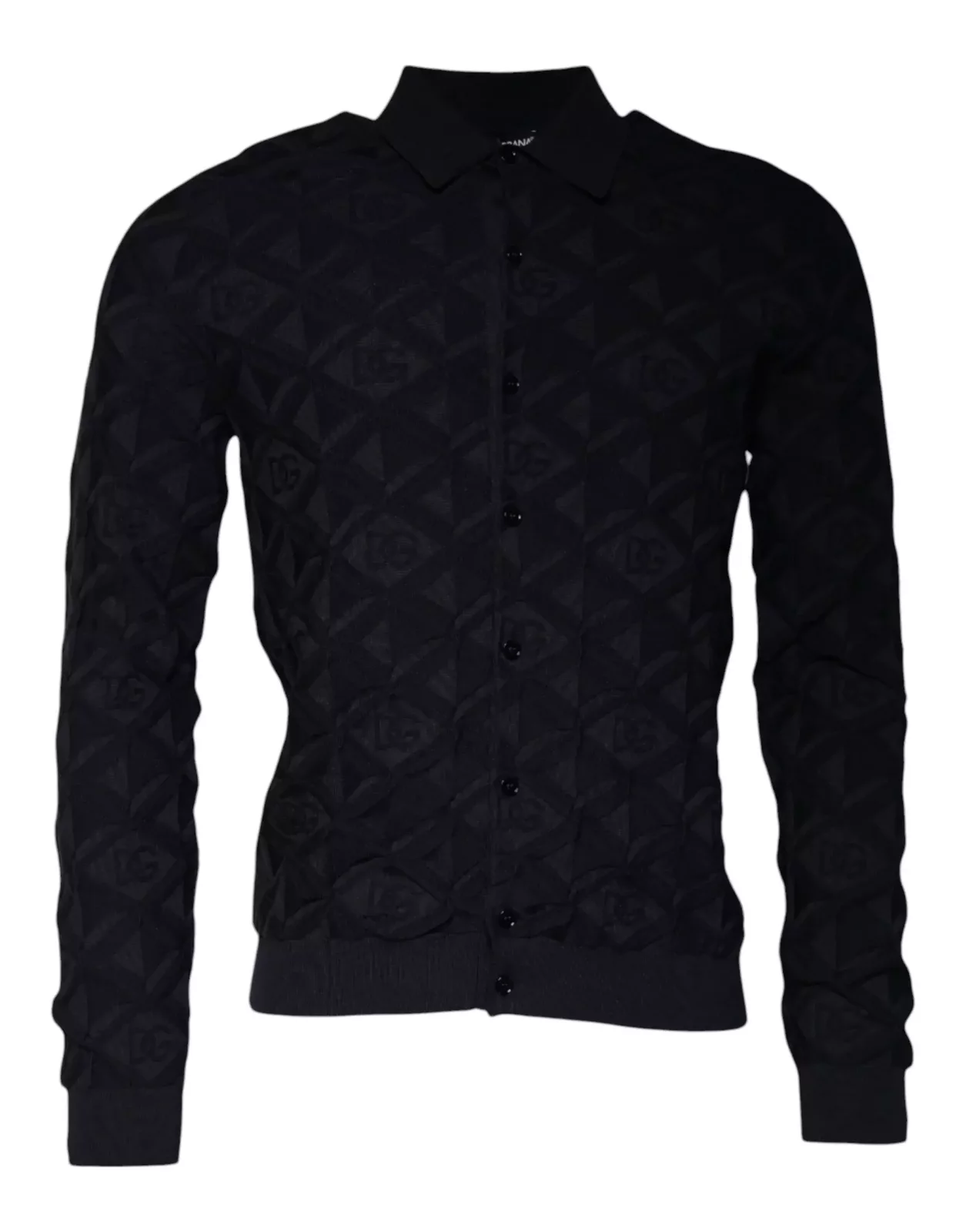 Knit Cardigan Geometric Pattern Long Sleeves - Black / IT48 | M