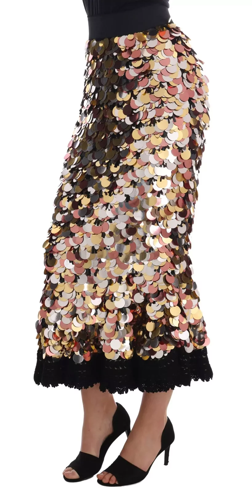 Dolce  Gabbana Sequin Midi Skirt - Black / IT38|XS