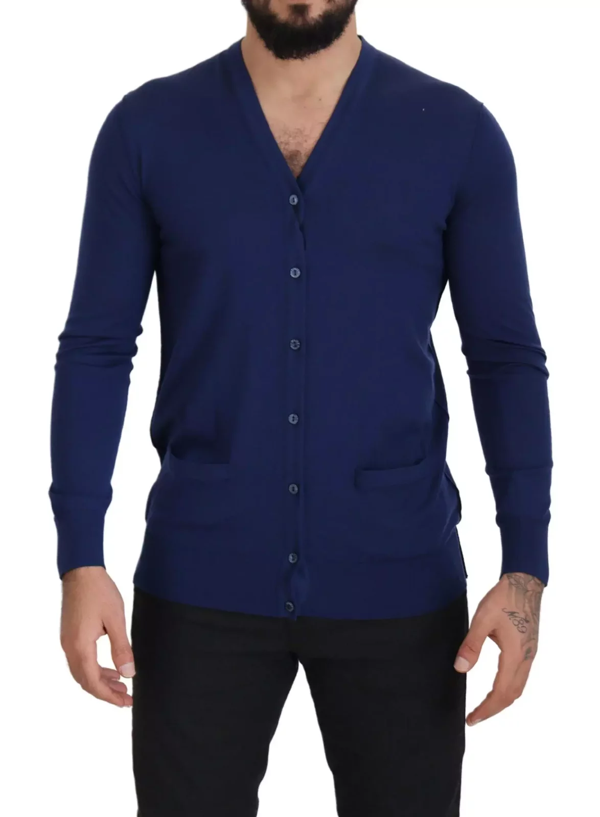 Button Down Wool Cardigan Sweater - Blue / 44 IT