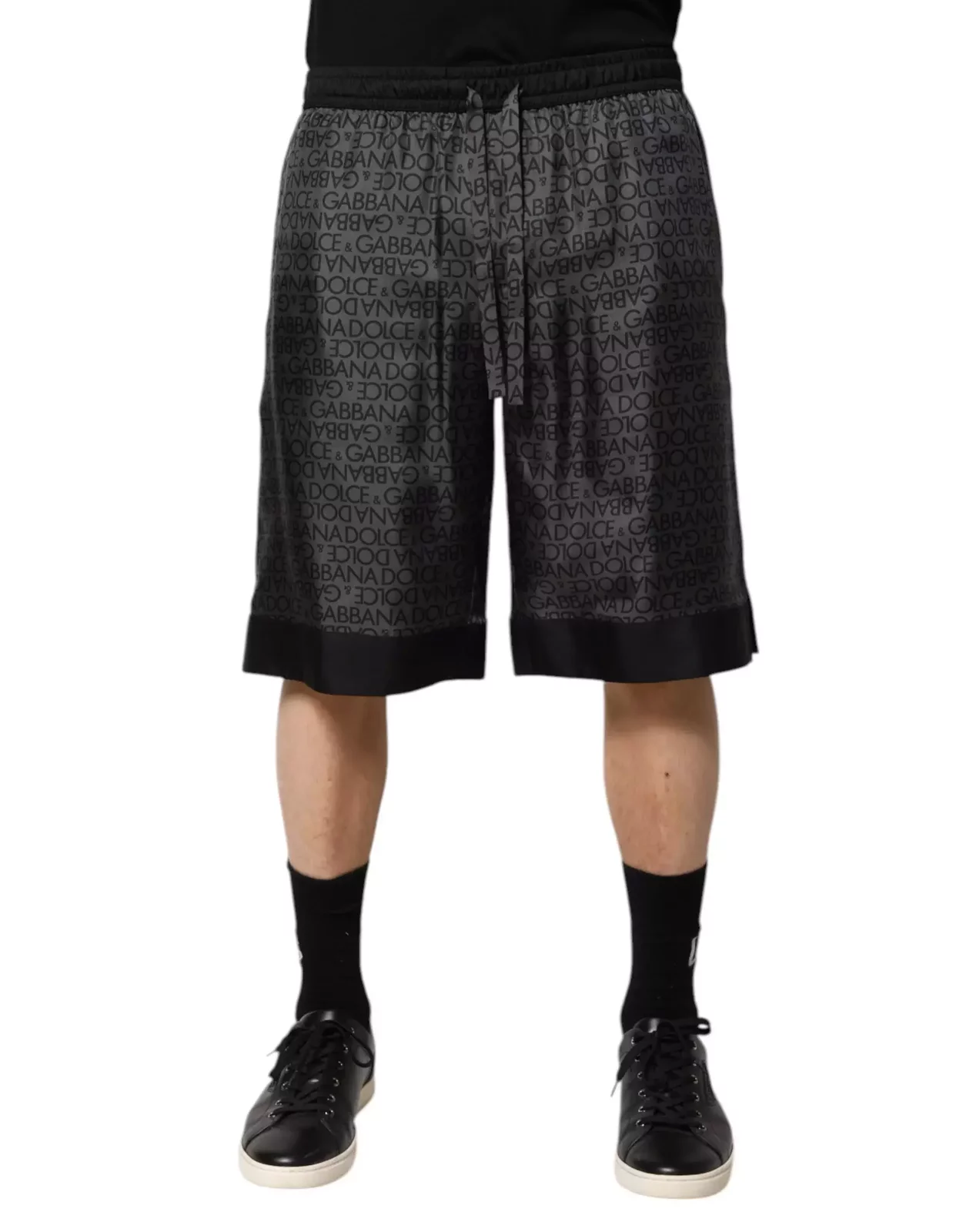 Silk Bermuda Shorts with DG Logo Design - Black and Gray / IT48 | M