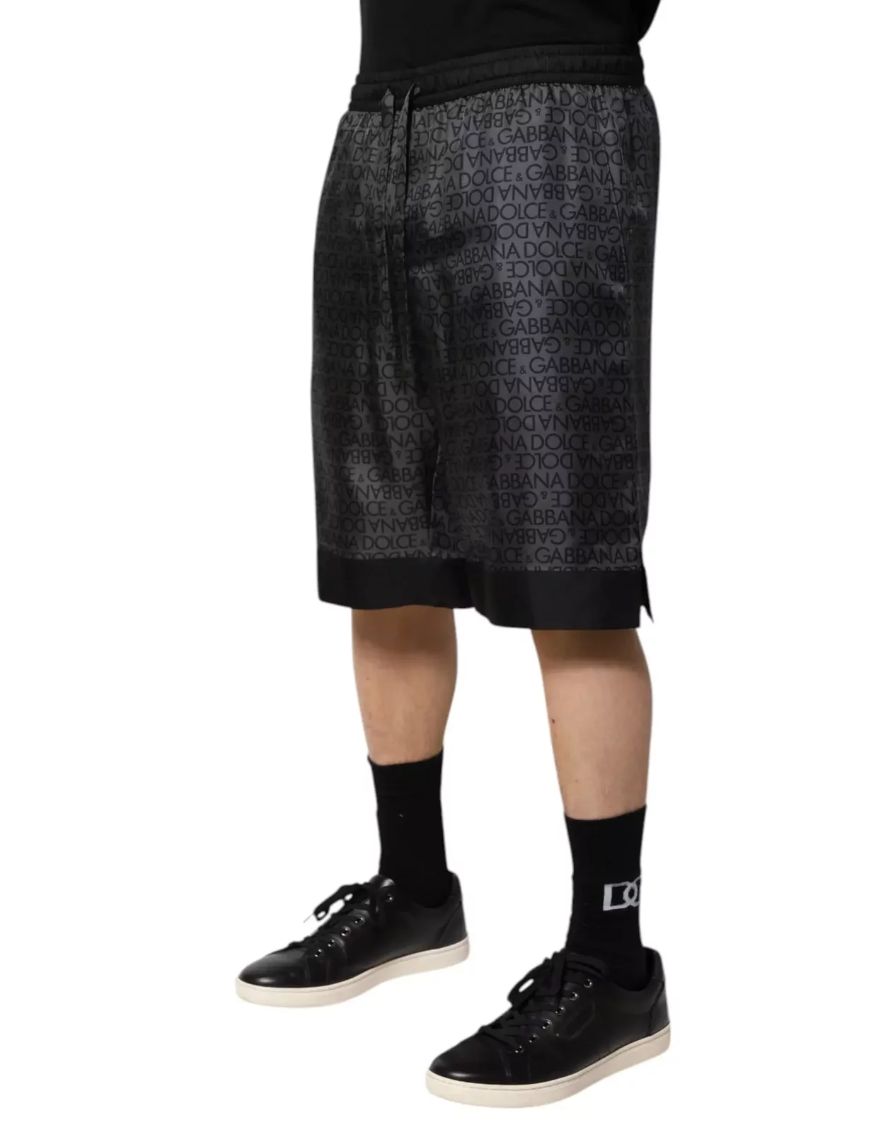 Silk Bermuda Shorts with DG Logo Design - Black and Gray / IT48 | M