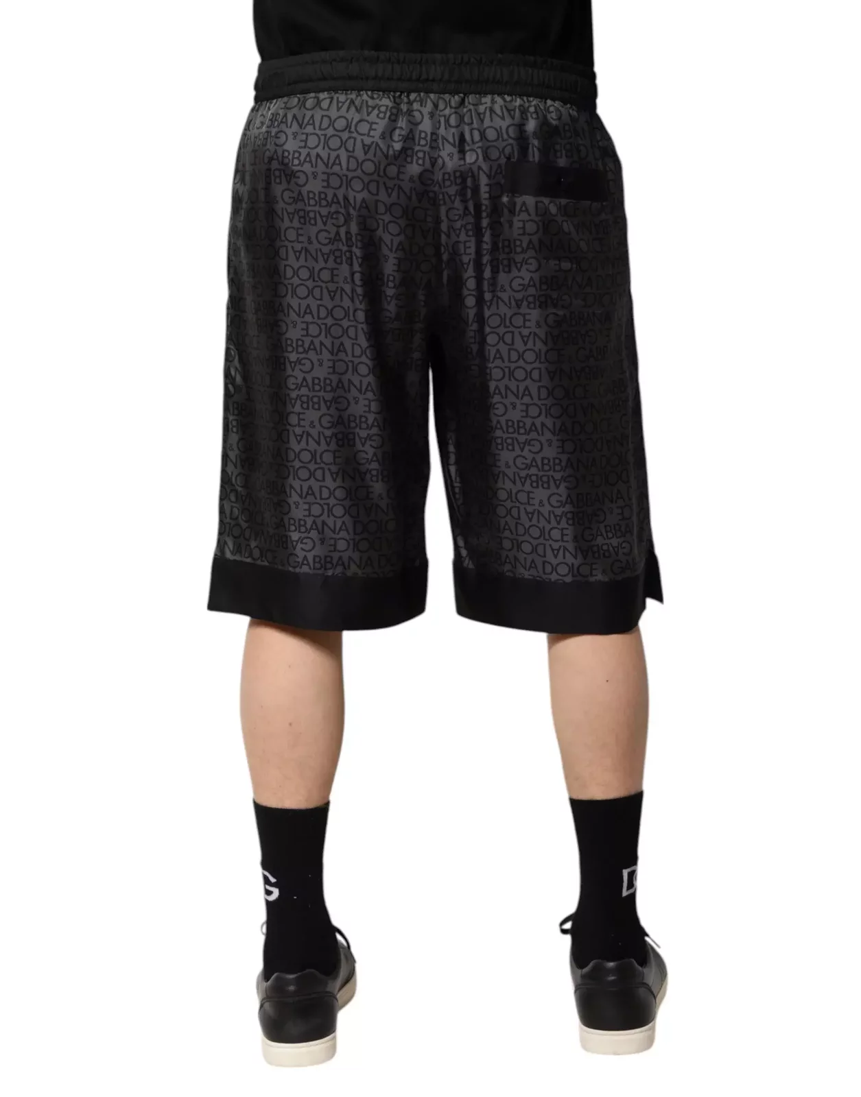 Silk Bermuda Shorts with DG Logo Design - Black and Gray / IT48 | M