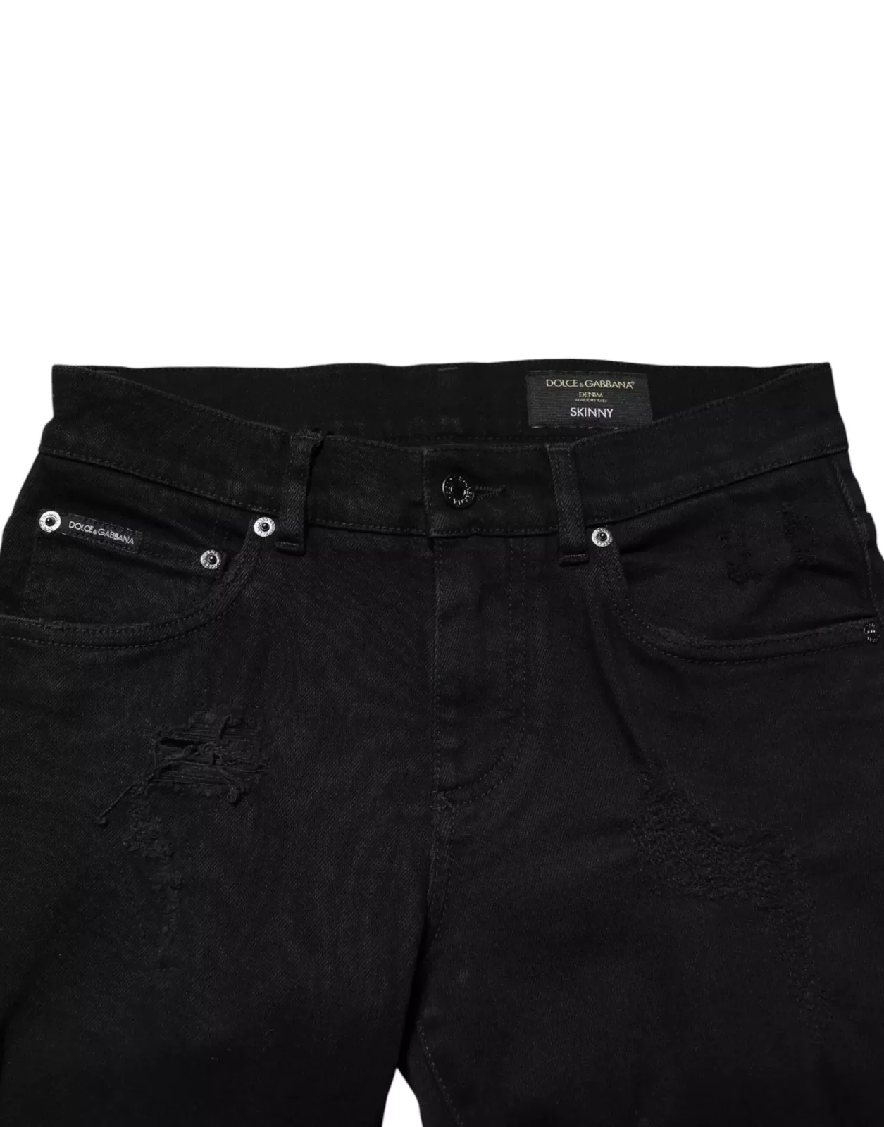 Tattered Skinny Cotton Denim Jeans - Black / IT44 | XS