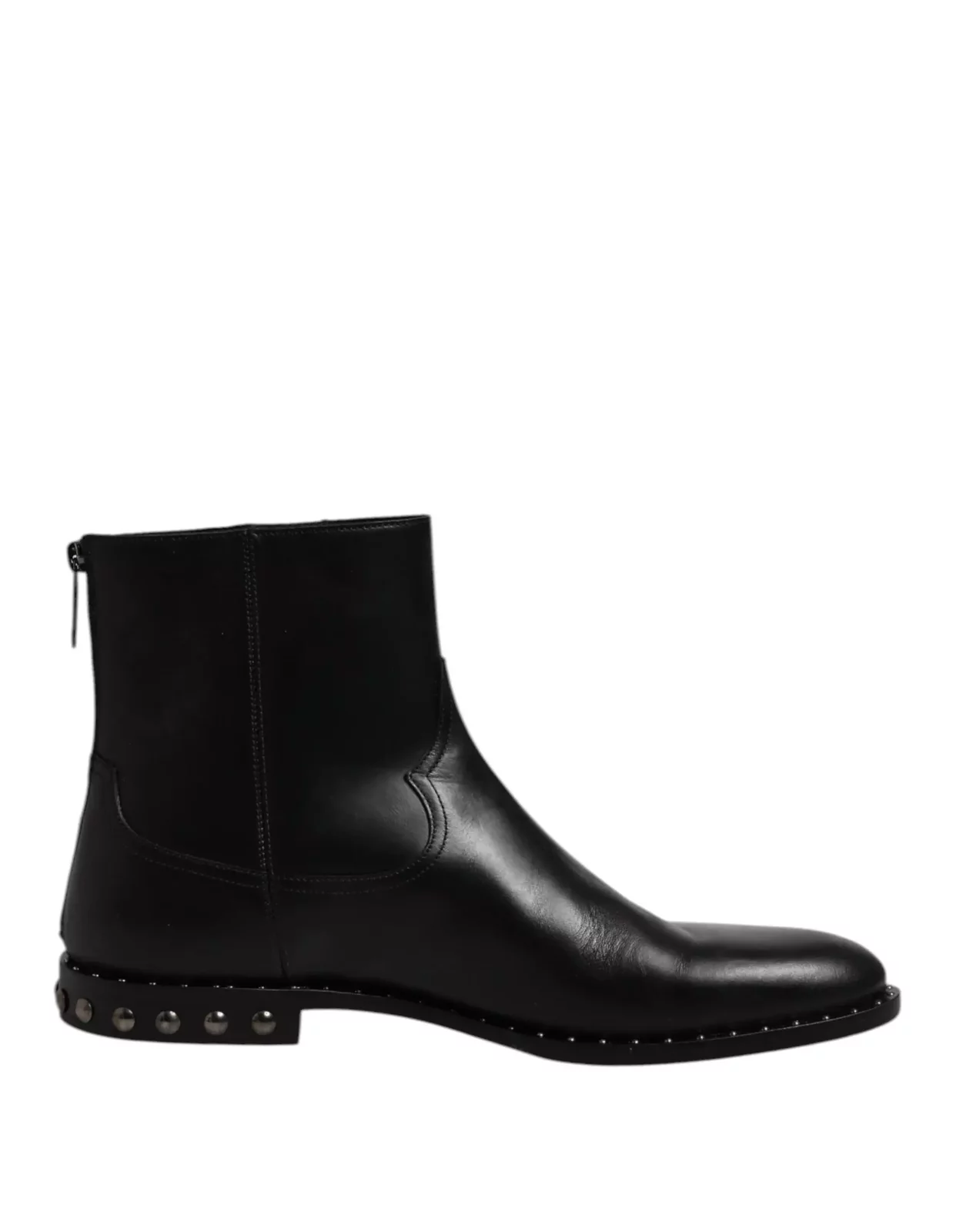 Leather Studded Ankle Boots with Logo and Zipper Closure - Black / EU44/US11