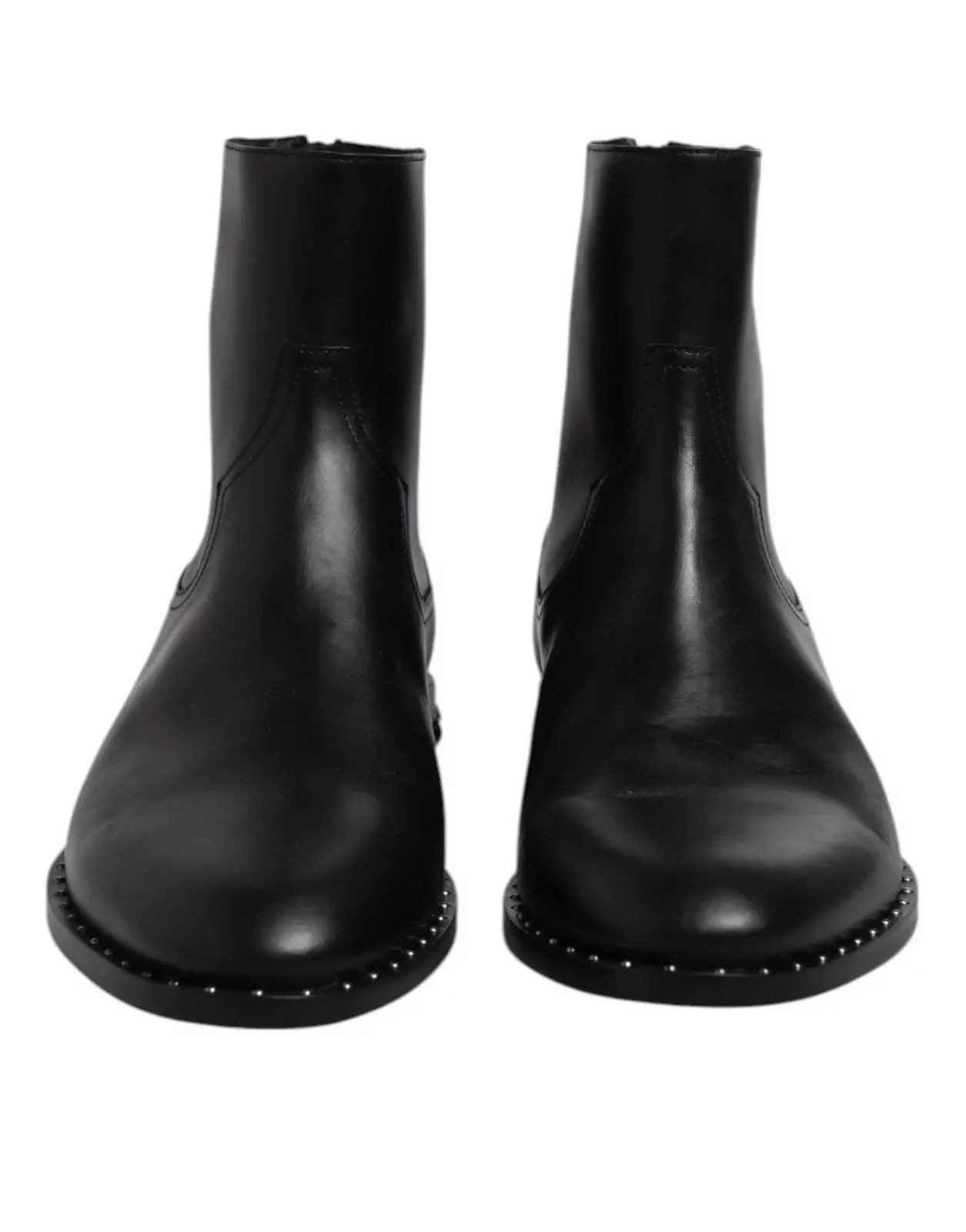 Leather Studded Ankle Boots with Logo and Zipper Closure - Black / EU44/US11