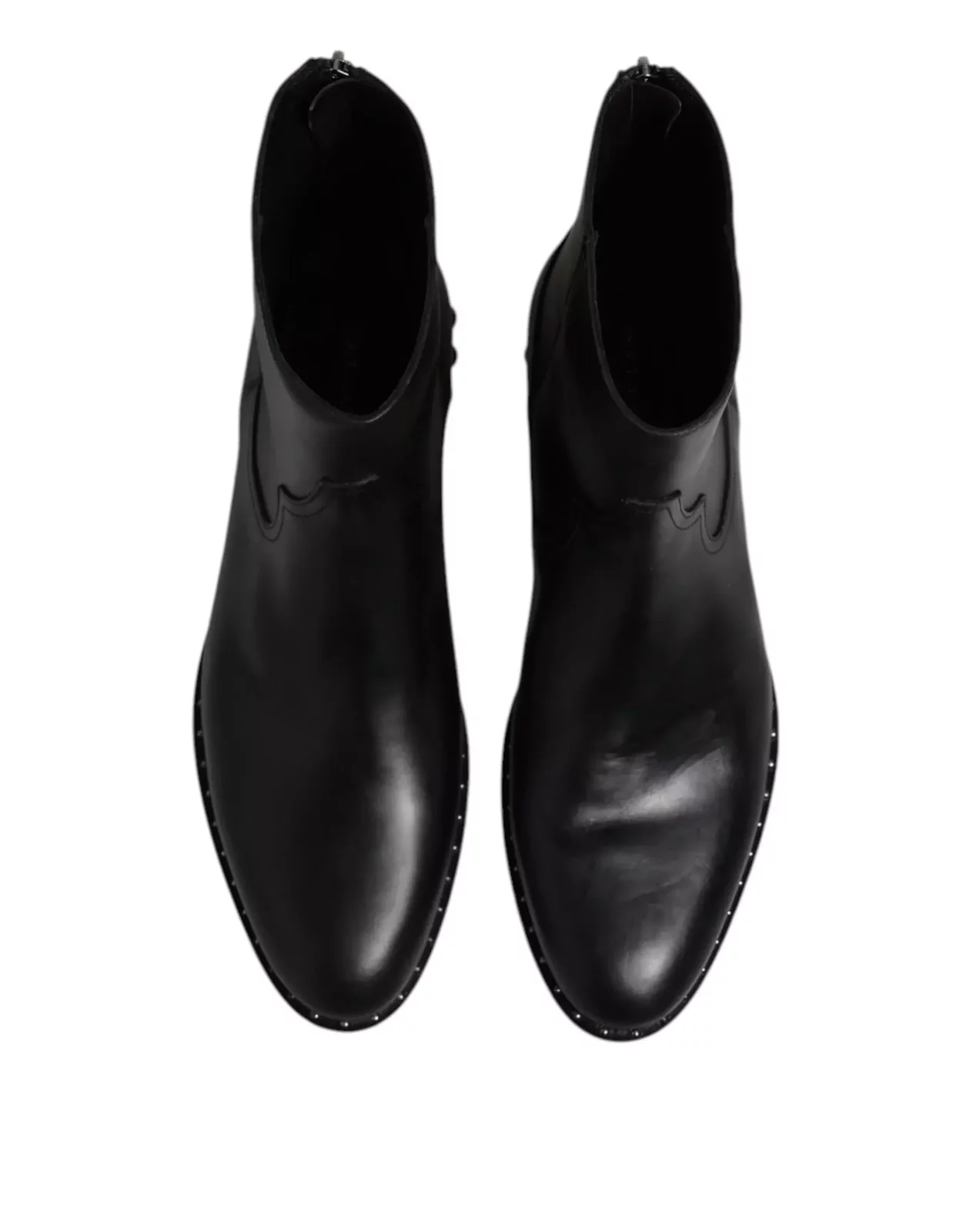 Leather Studded Ankle Boots with Logo and Zipper Closure - Black / EU44/US11
