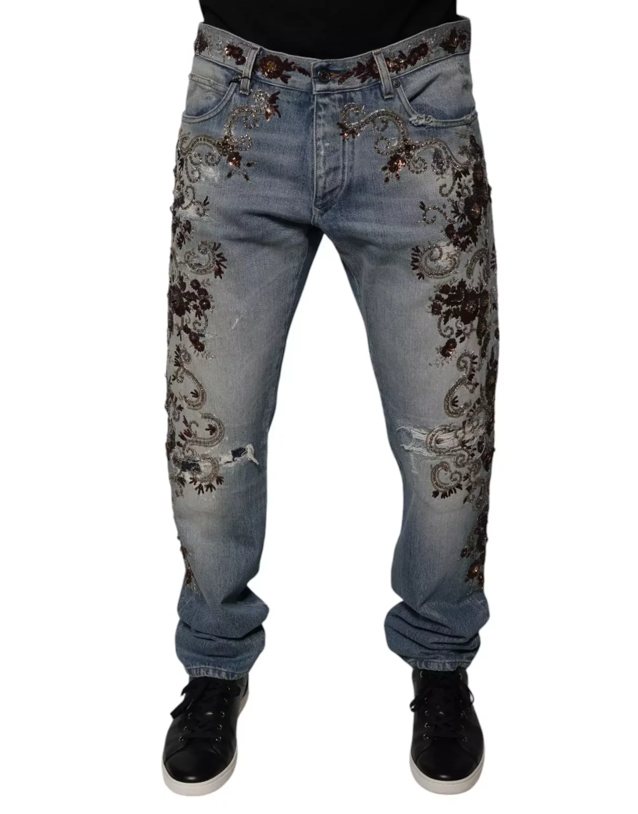 Straight Jeans Floral Embroidery - Light Blue / IT52 | XL