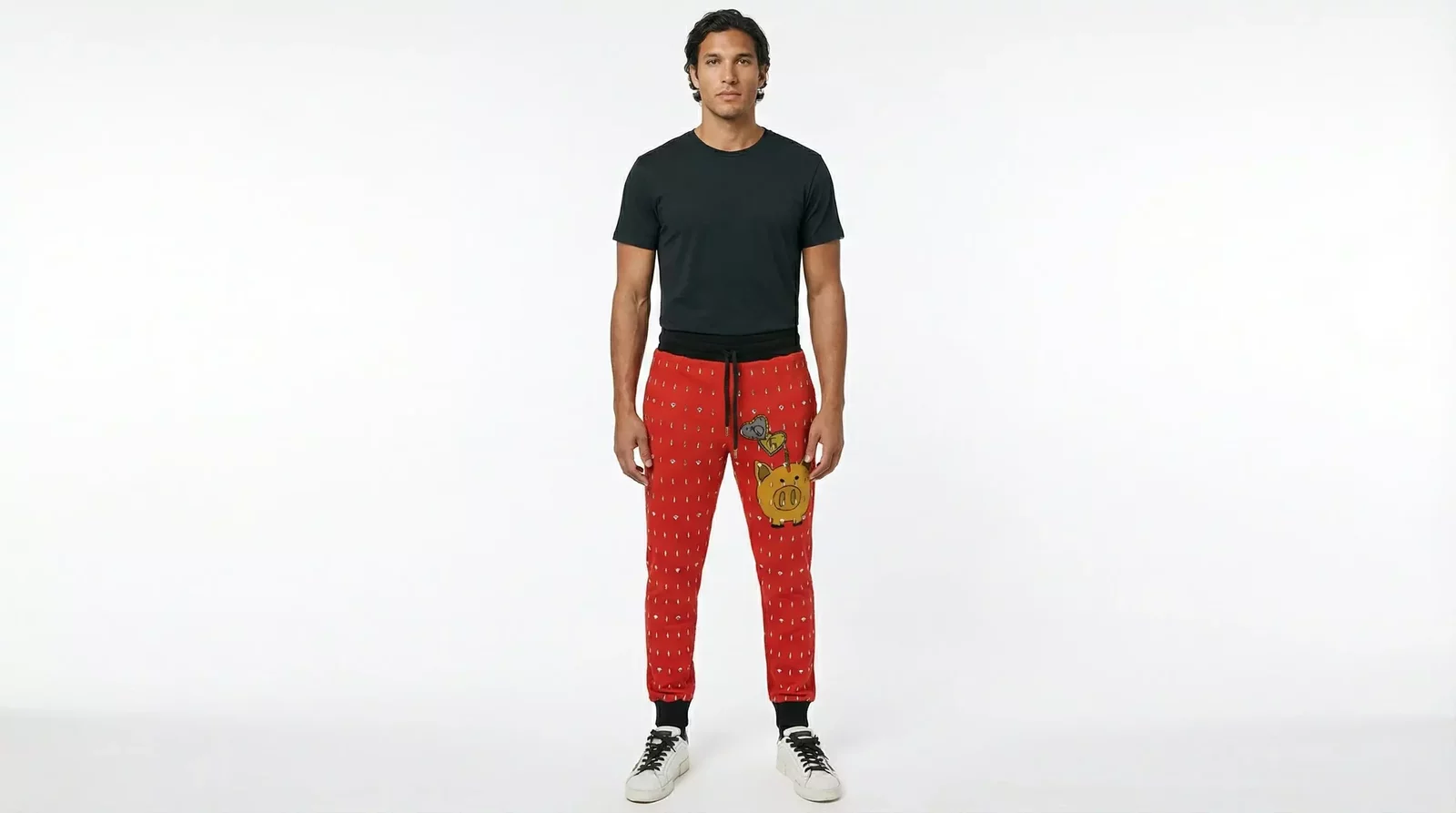 Red Crystal Joggers Piggy Bank Print - Red / IT48 | M