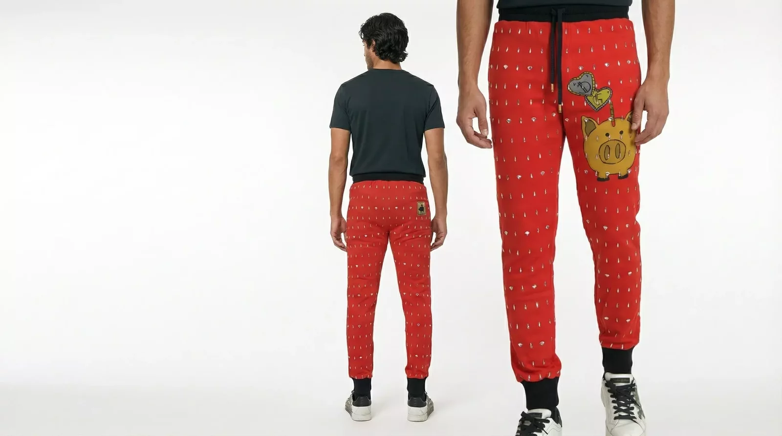 Red Crystal Joggers Piggy Bank Print - Red / IT48 | M